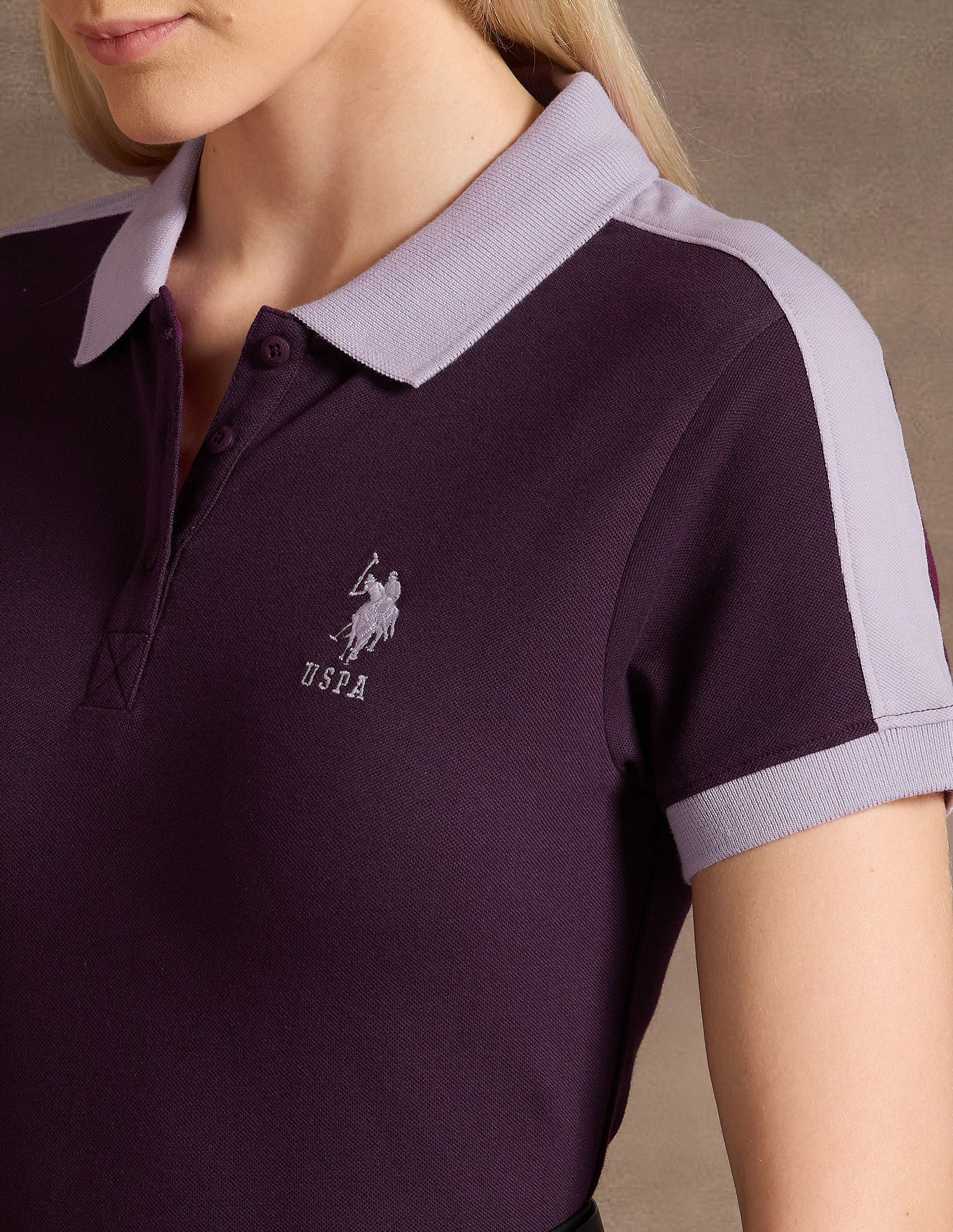 Cotton Colour Blocked Polo Shirt Purple - U.S. POLO ASSN. | Large