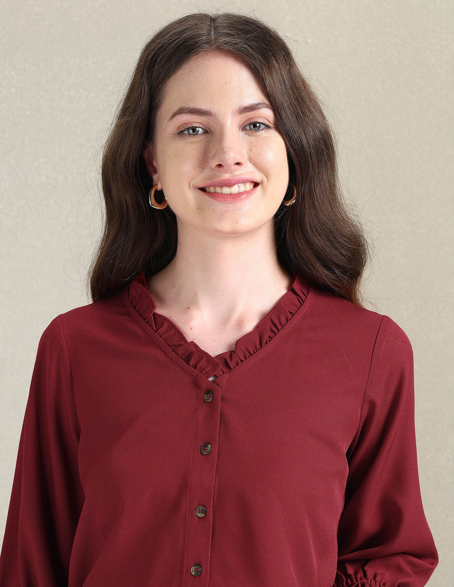 Ruffled V-Neck Solid Top Red - U.S. Polo Assn. India | Large