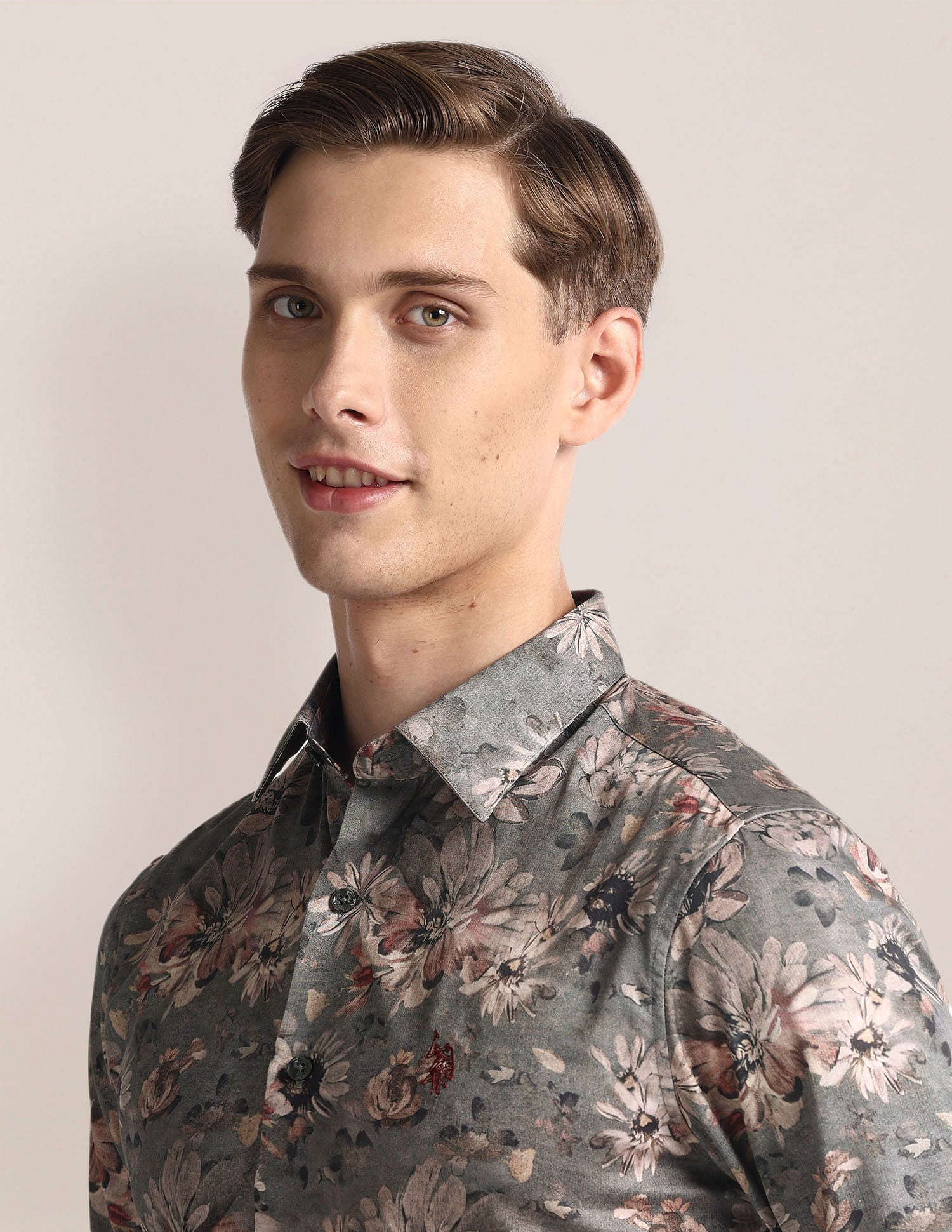Floral Print Tailored Fit Shirt Olive - U.S. Polo Assn. India | Large