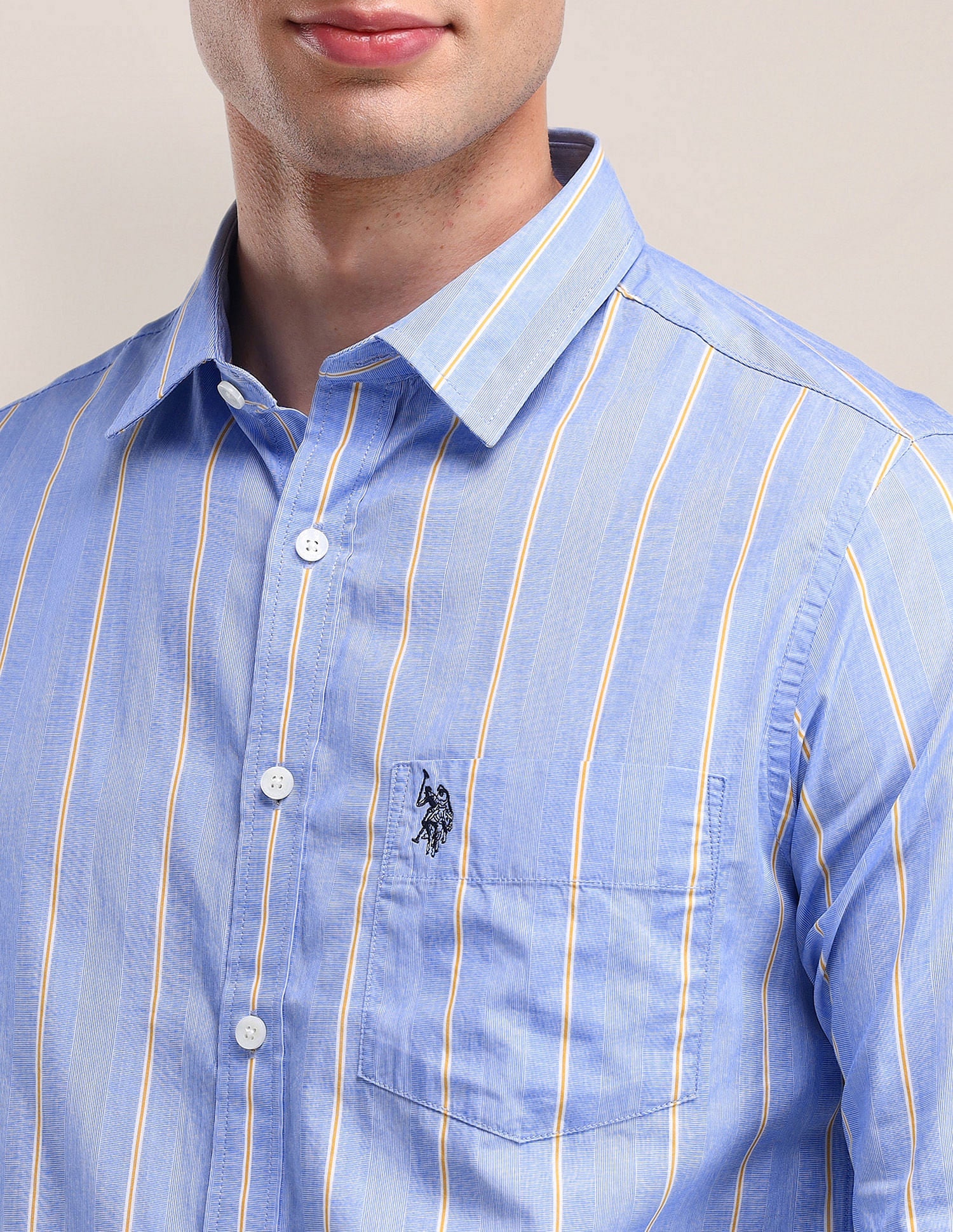 Tailored Fit Cotton Striped Shirt Blue - U.S. Polo Assn. India | Large
