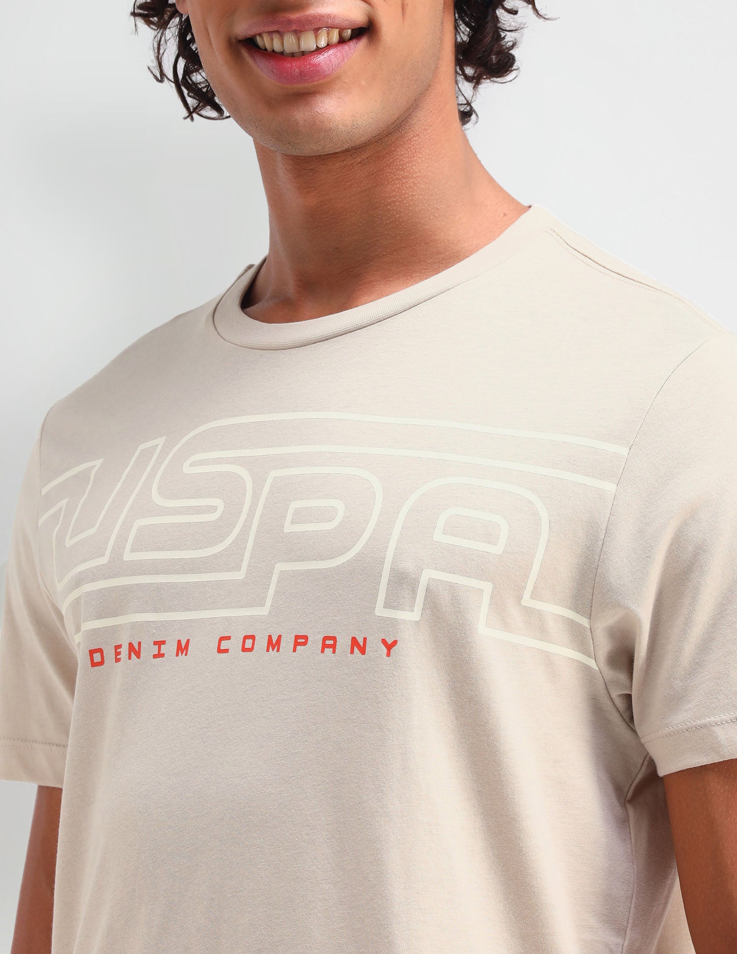 Brand Printed Muscle Fit T-Shirt Beige - U.S. Polo Assn. India | Large
