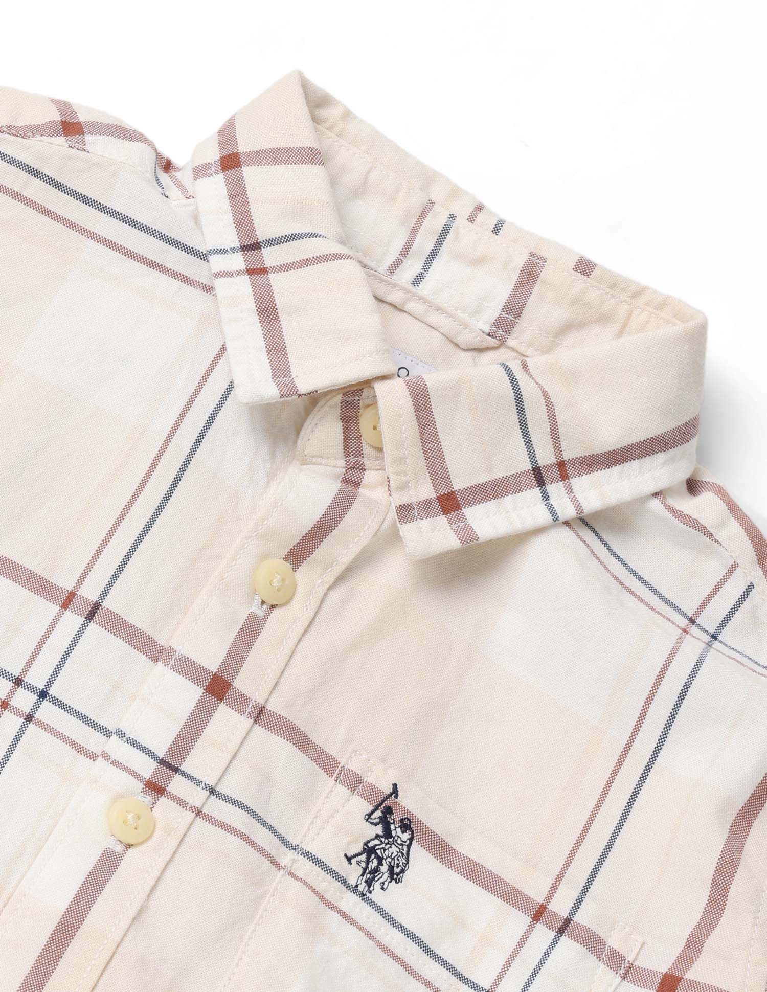 Boys Plaid Checked Regular Fit Shirt Ecru - U.S. POLO ASSN. | Large