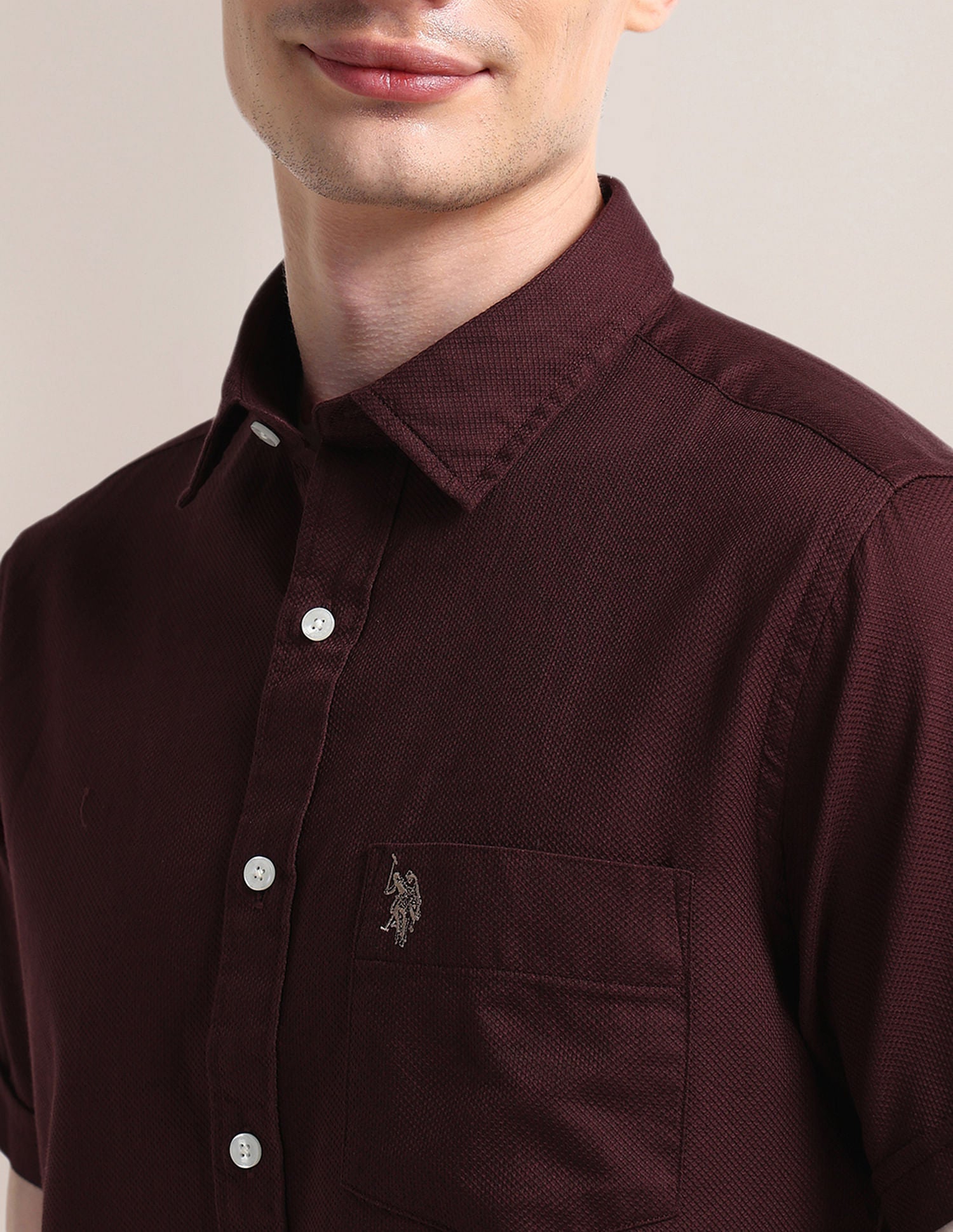 Cutaway Collar Premium Cotton Shirt Maroon - U.S. POLO ASSN. | Large