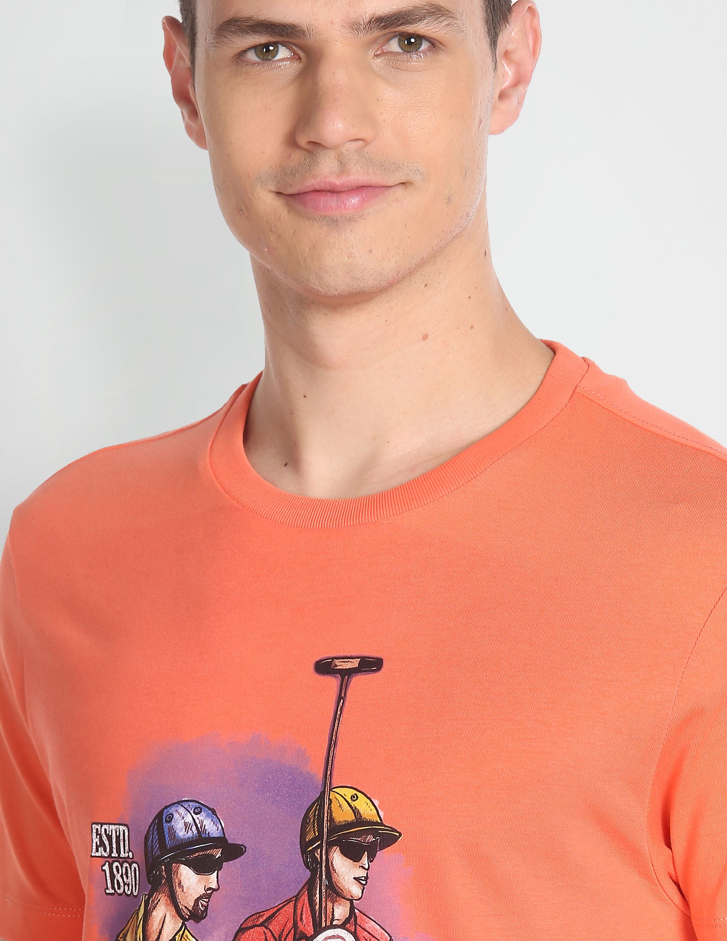 Crew Neck Graphic Print T-Shirt Coral - U.S. POLO ASSN. | Large