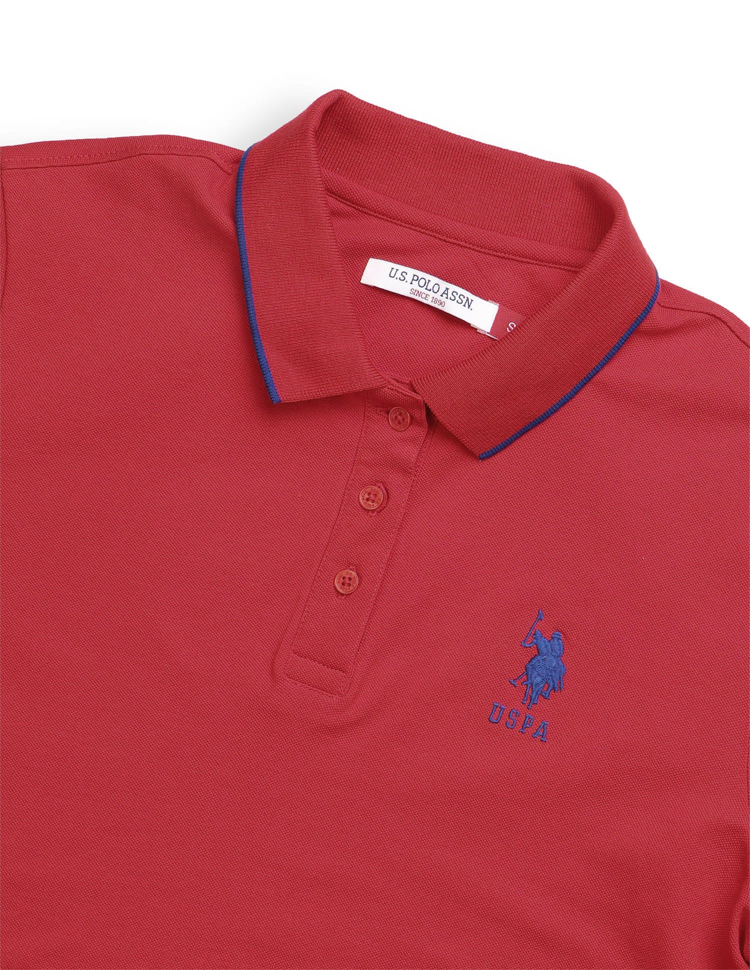 Solid Tipped Collar Regular Fit Polo Shirt Red - U.S. Polo Assn. India | Large