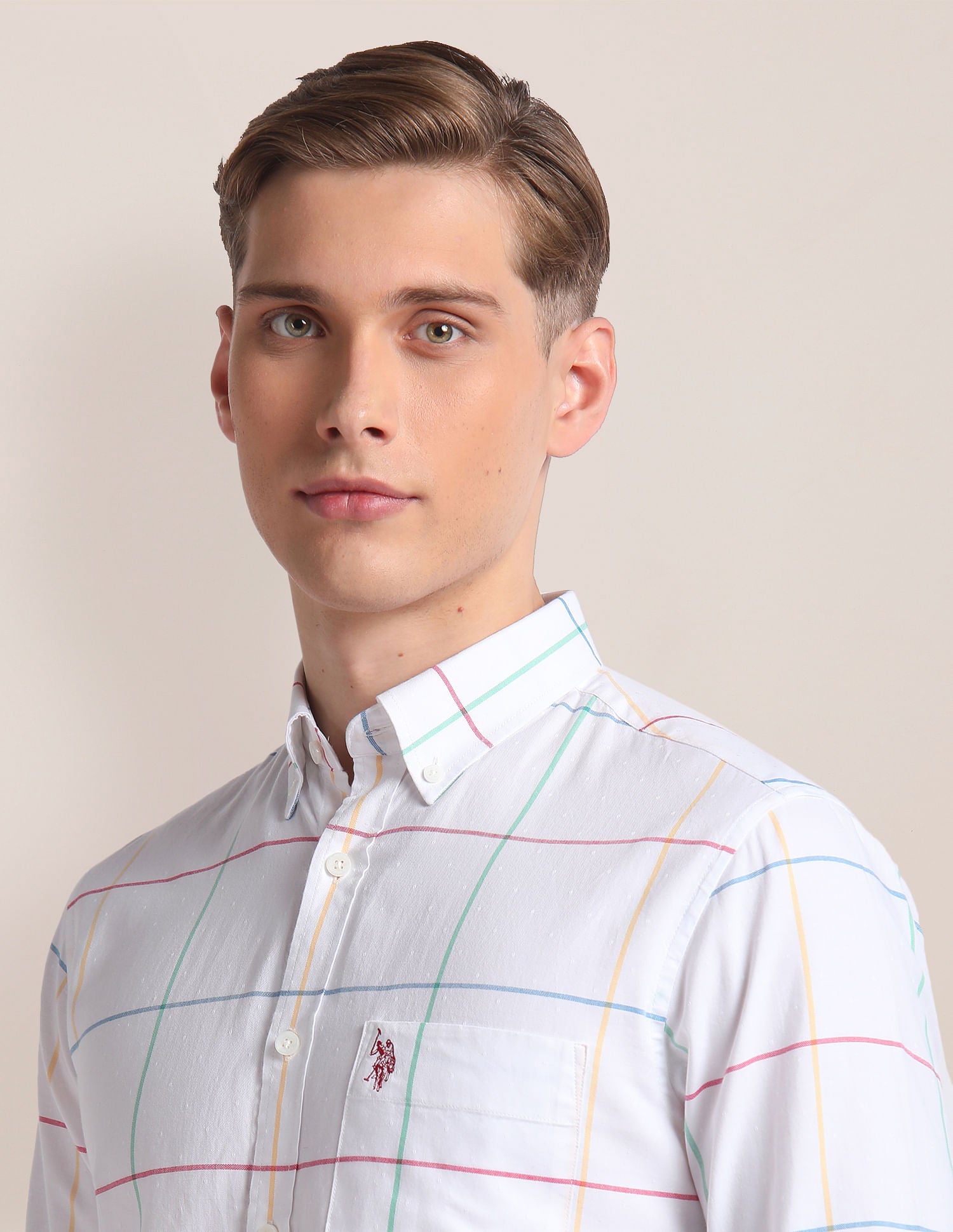 Premium Cotton Windowpane Check Shirt White - U.S. Polo Assn. India | Large