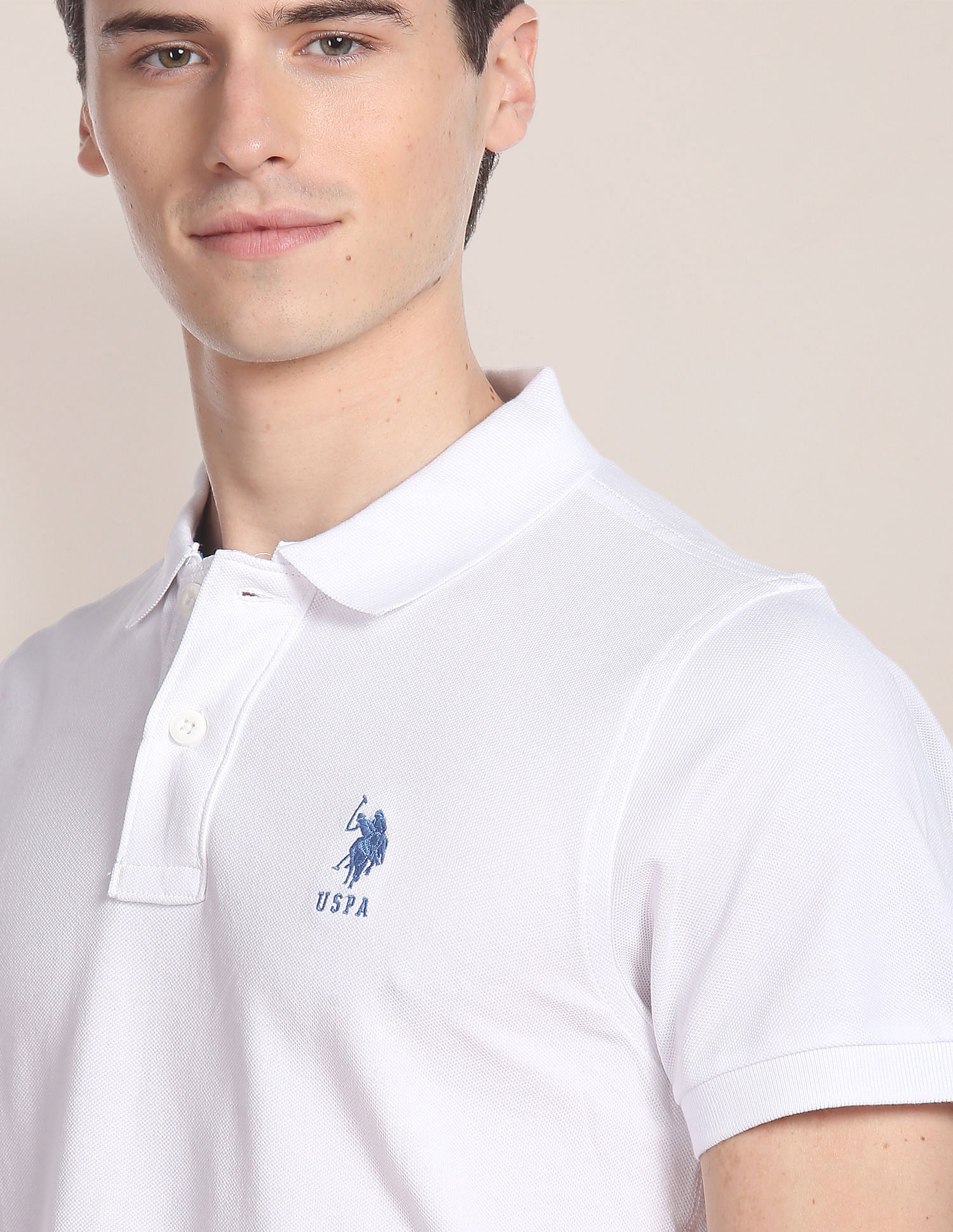 Ribbed Collar Solid Polo Shirt White - U.S. POLO ASSN. | Large
