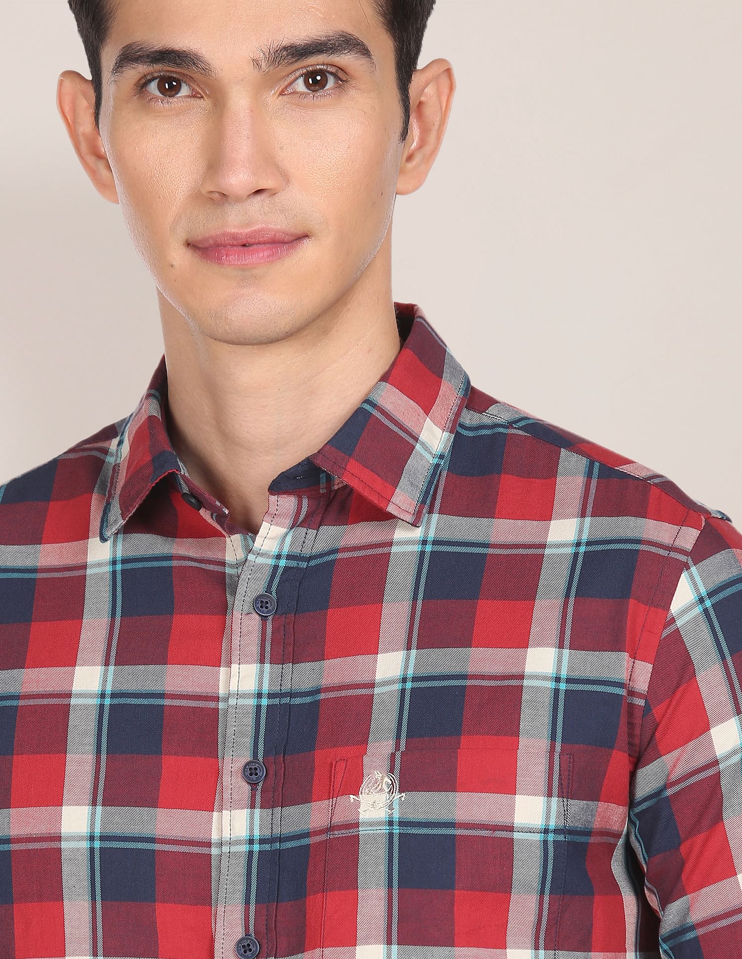 Men Dark Red Regular Fit Check Casual Shirt Dark Red - U.S. POLO ASSN. | Large