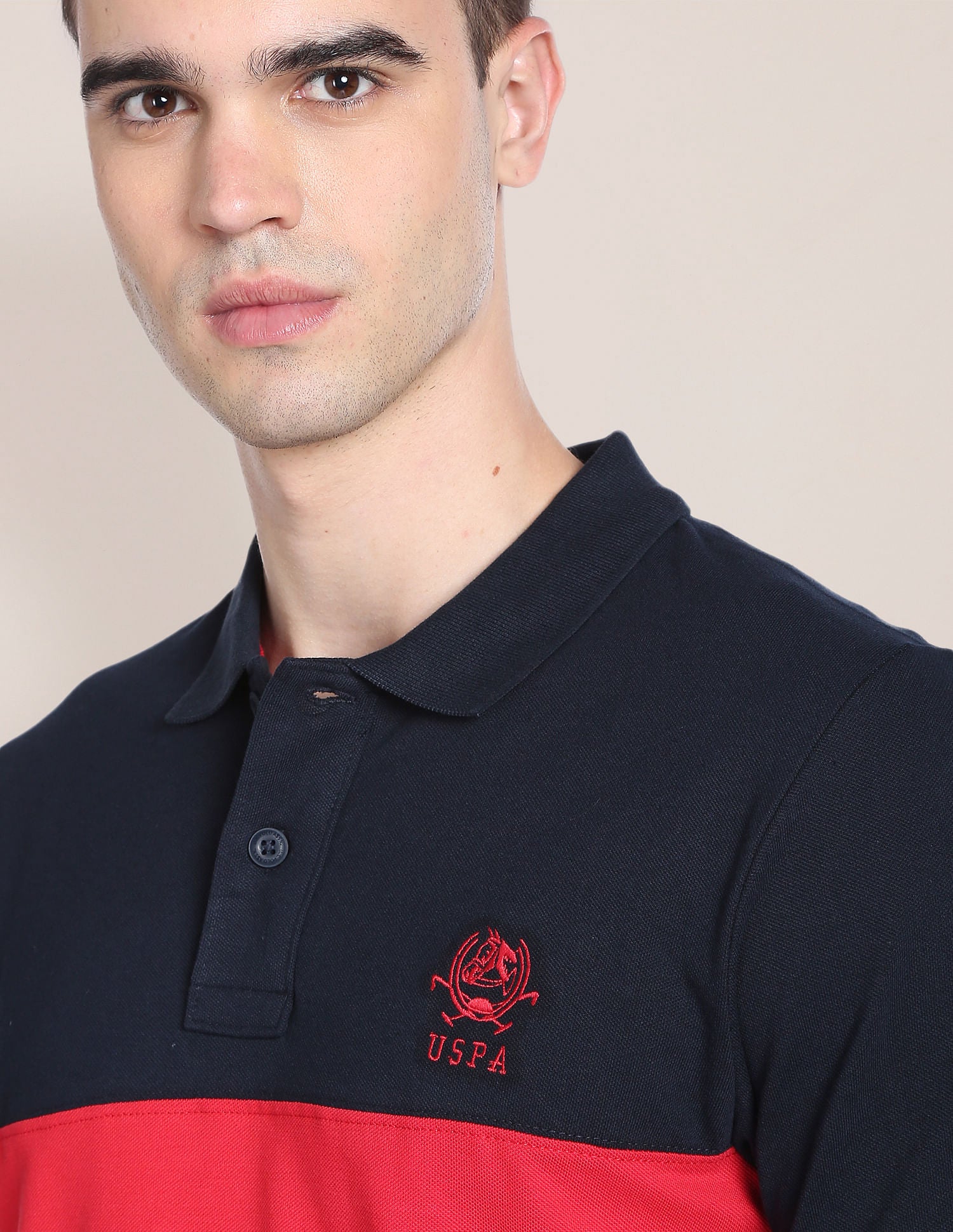 Colour Block Cotton Polo Shirt Navy - U.S. Polo Assn. India | Large