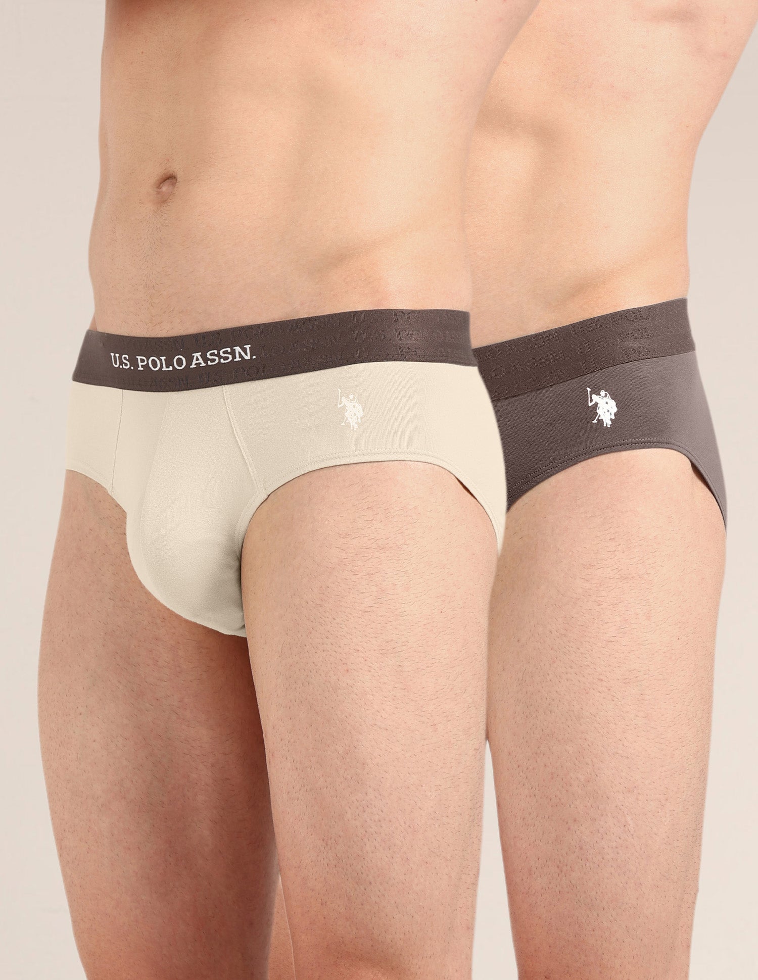 Antibacterial Dual Layered OEB21 Brief - Pack Of 2 Oatmeal/Mulch - U.S. Polo Assn. India | Large