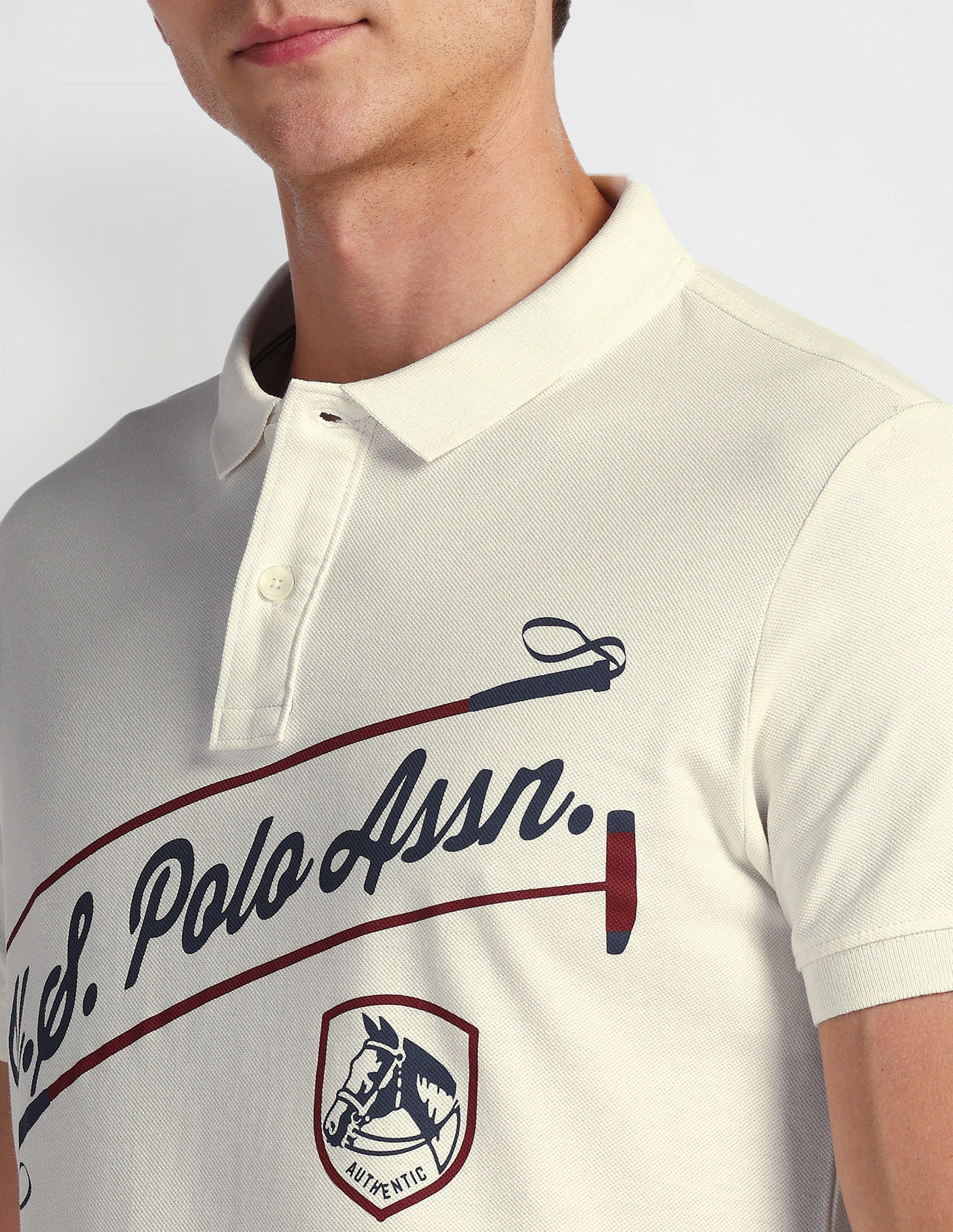 Brand Print Pique Polo Shirt Off White - U.S. POLO ASSN. | Large