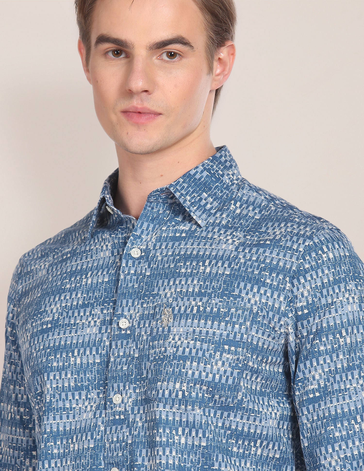 Spread Collar Abstract Print Shirt Teal - U.S. Polo Assn. India | Large