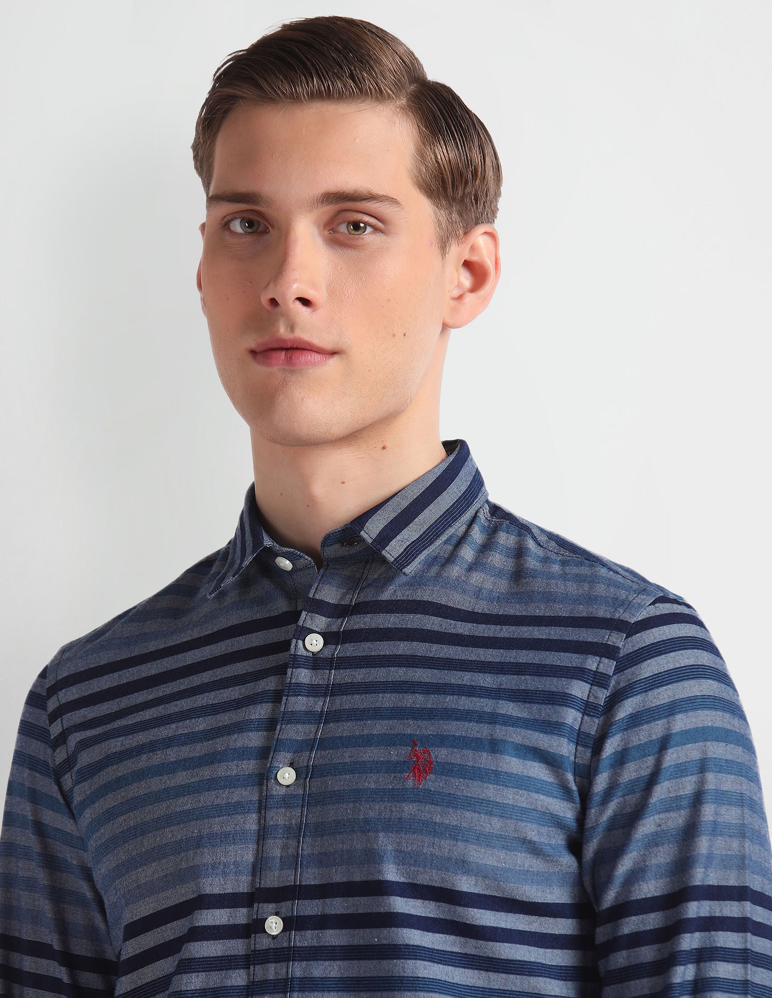 Horizontal Stripe Cotton Shirt Blue - U.S. POLO ASSN. | Large