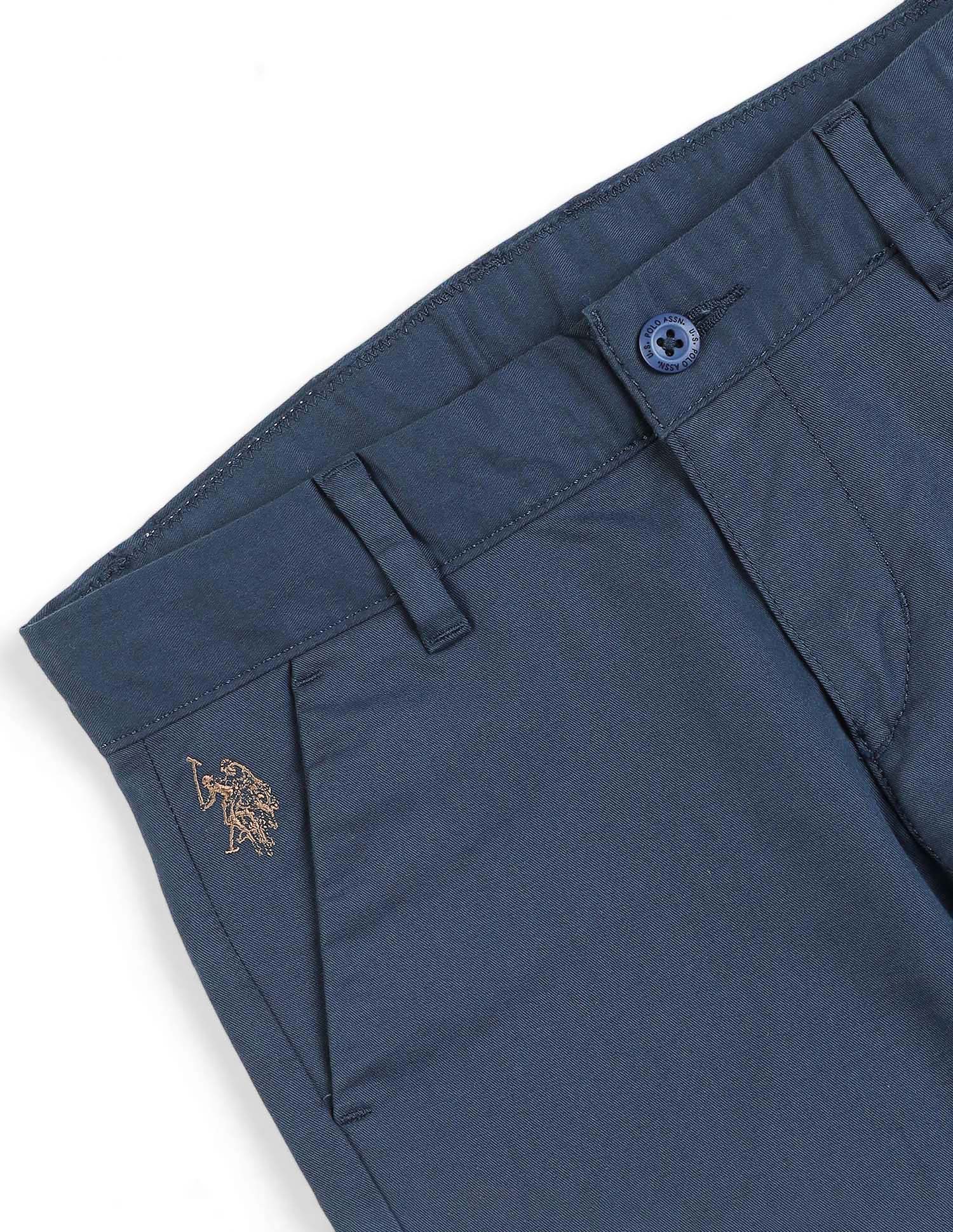 Boys Navy Mid Rise Solid Twill Trousers Navy - U.S. POLO ASSN. | Large