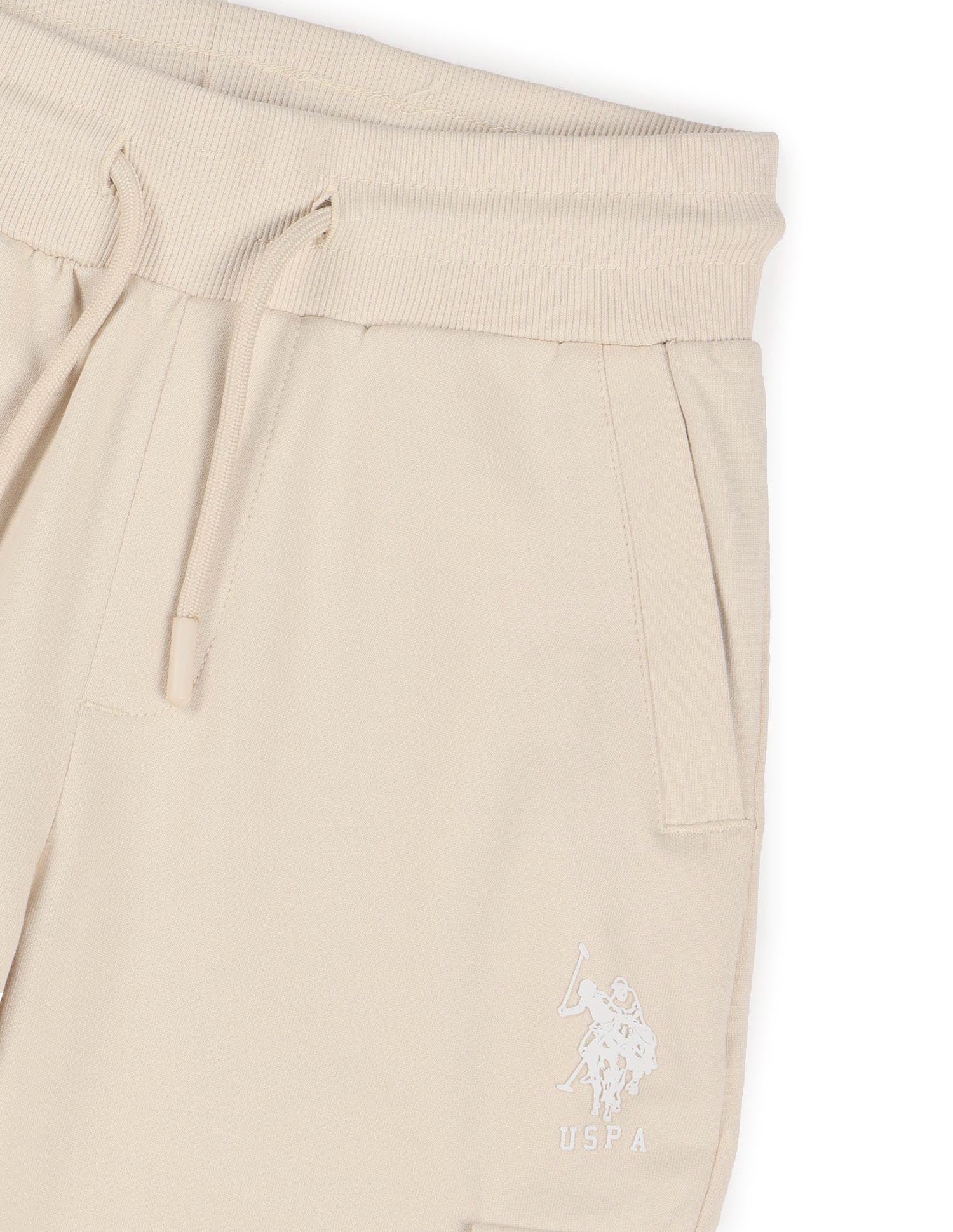 Boys Solid Pure Cotton Track Pants Beige - U.S. POLO ASSN. | Large