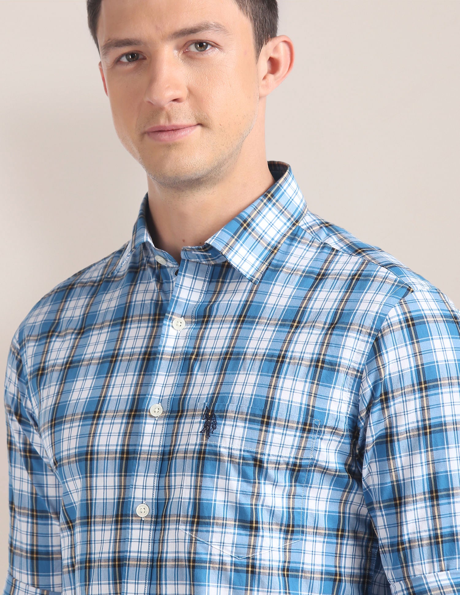 Tartan Check Pinpoint Oxford Shirt Blue - U.S. Polo Assn. India | Large
