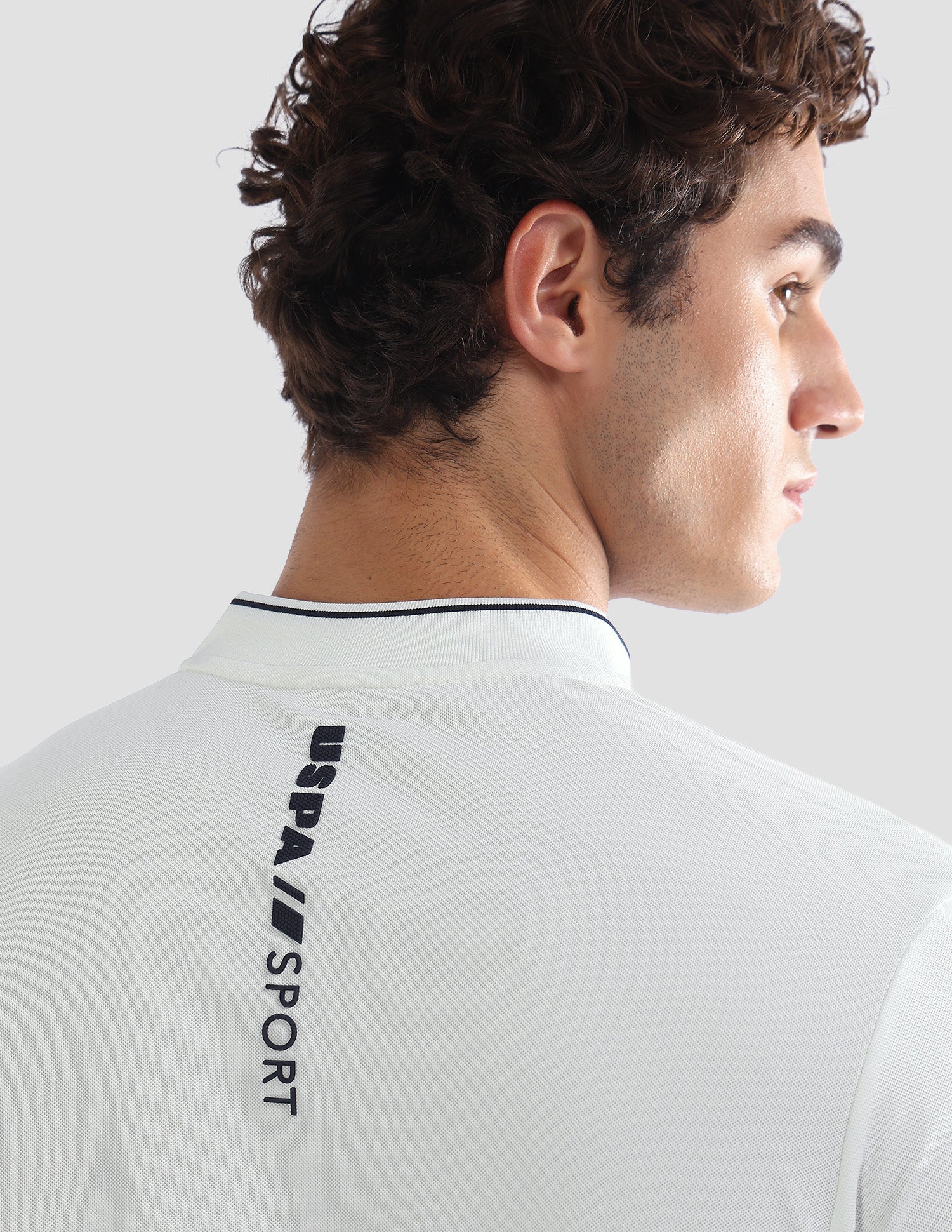 Solid Slim Fit Active Polo Shirt Off White - U.S. Polo Assn. India | Large