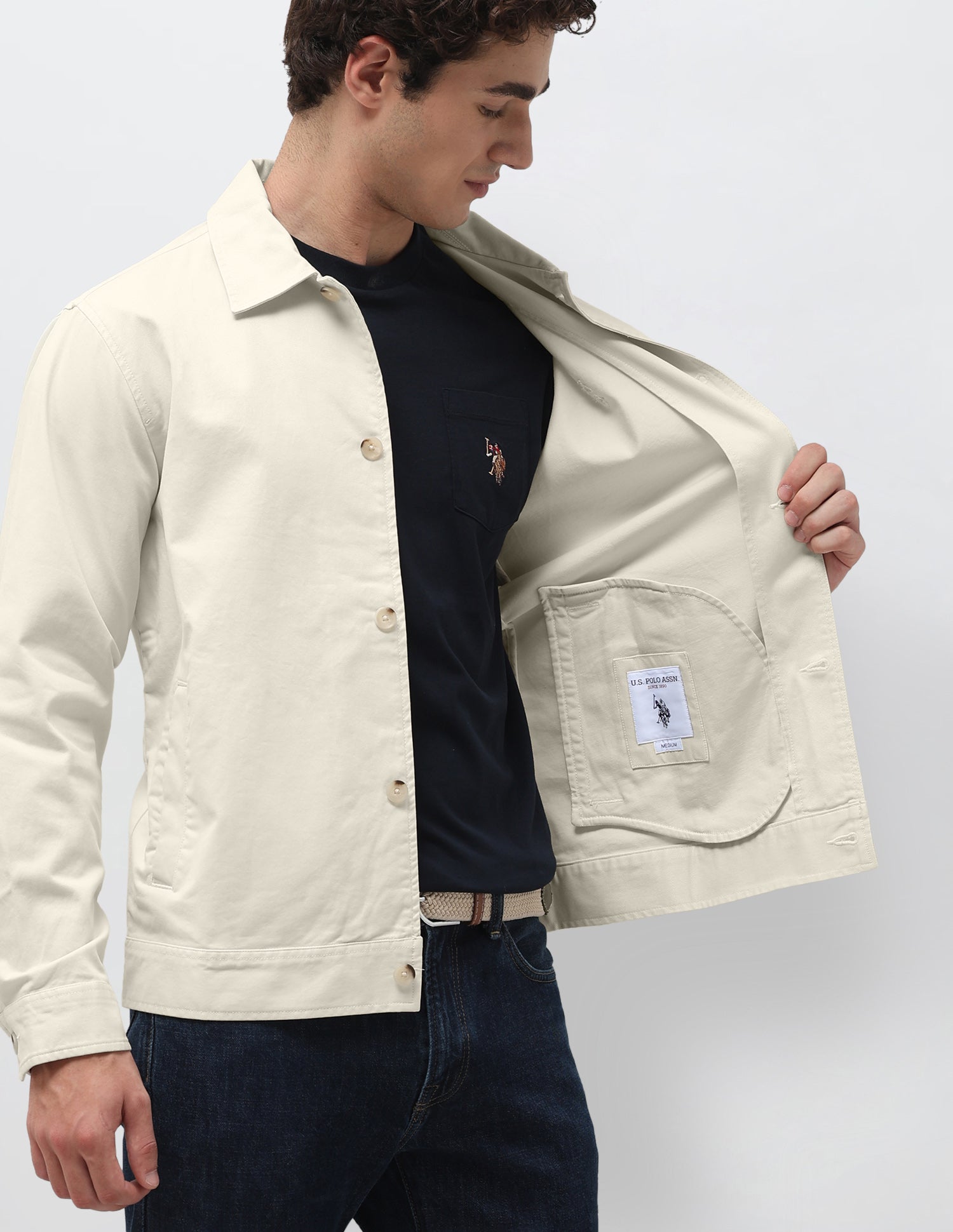 Solid Regular Fit Shacket Stone - U.S. Polo Assn. India | Large