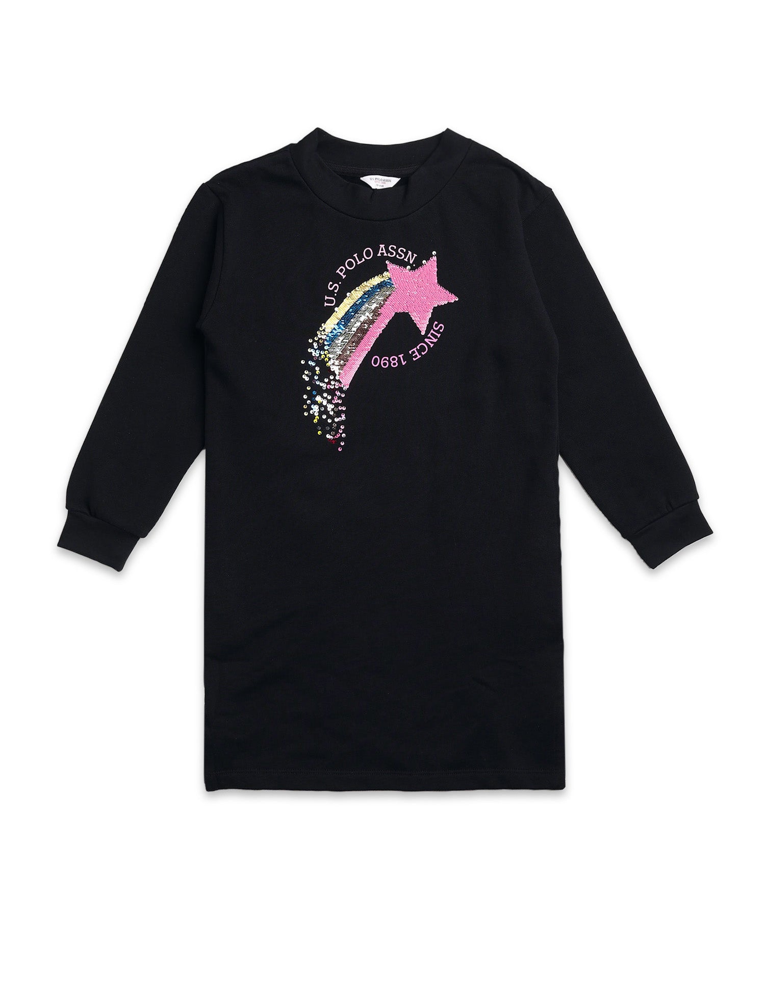 Girls Flip Sequin Sweat Dress Black - U.S. POLO ASSN. | Large
