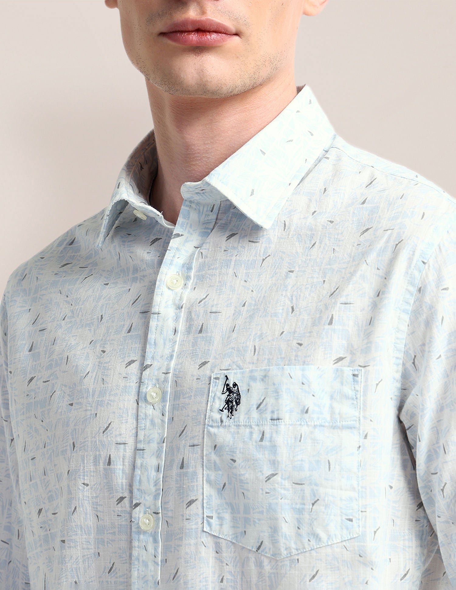 Cutaway Collar Premium Cotton Shirt Blue - U.S. Polo Assn. India | Large