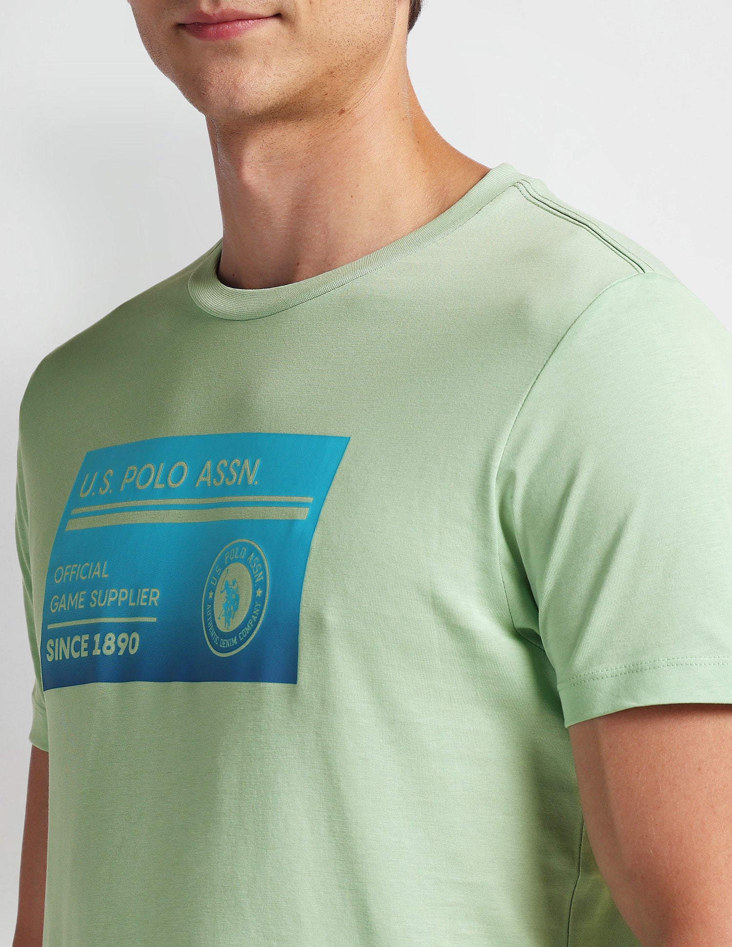 Brand Print Muscle Fit T-Shirt Green - U.S. Polo Assn. India | Large