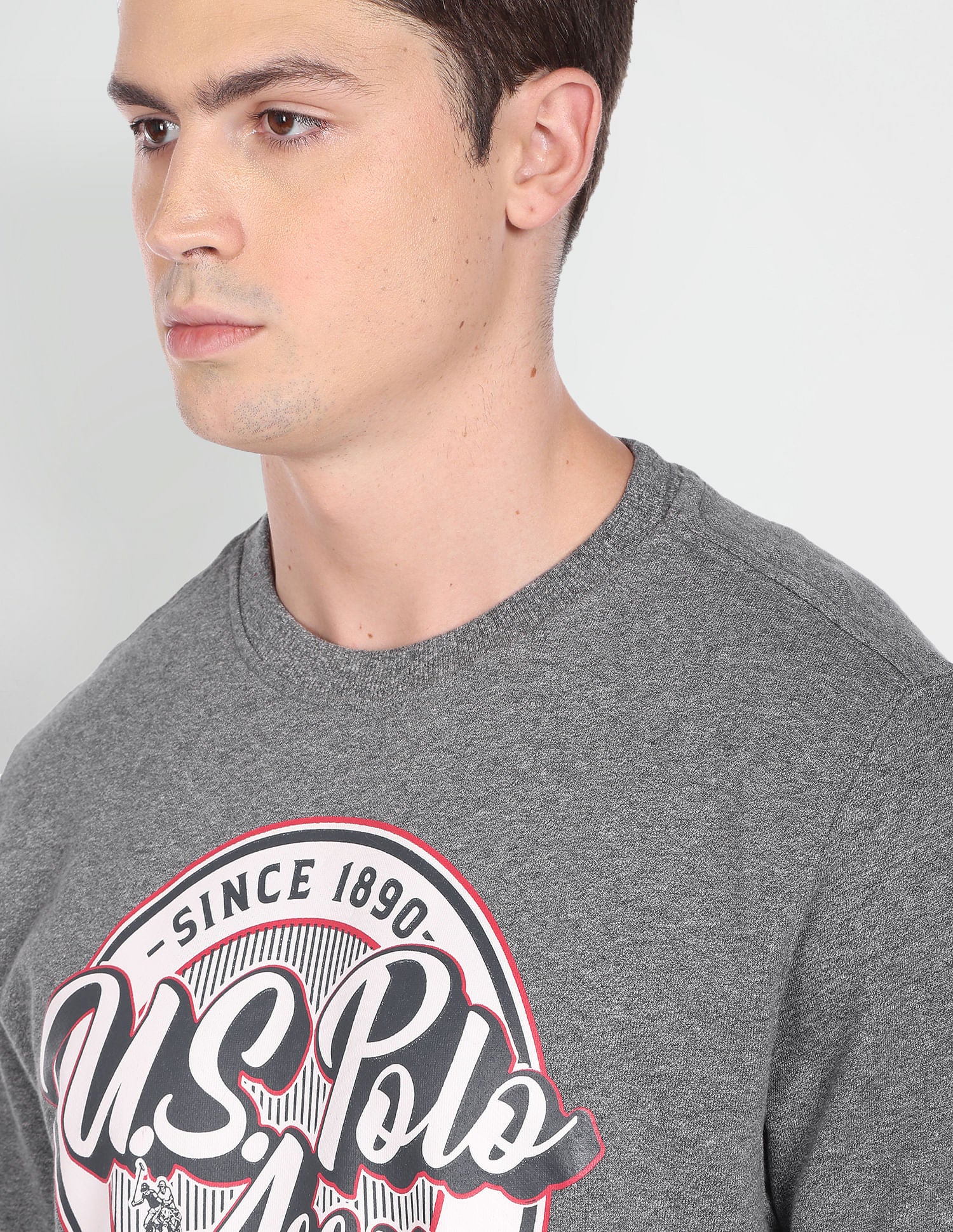 Crew Neck Brand Print Sweatshirt Dark Grey - U.S. POLO ASSN. | Large