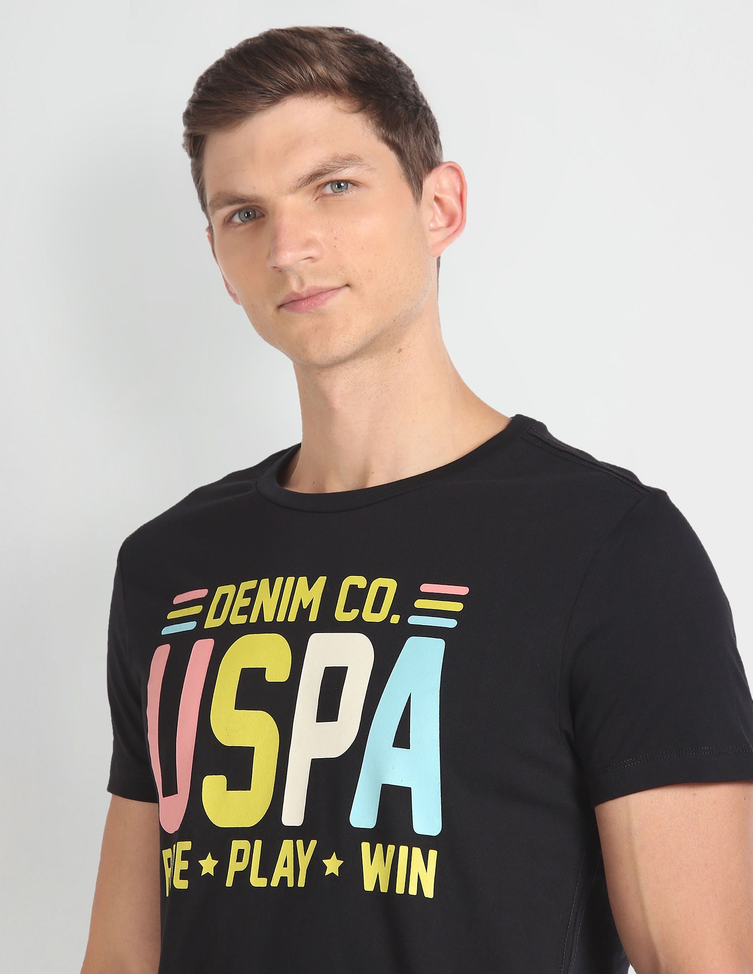Crew Neck Typographic Print T-Shirt Black - U.S. Polo Assn. India | Large
