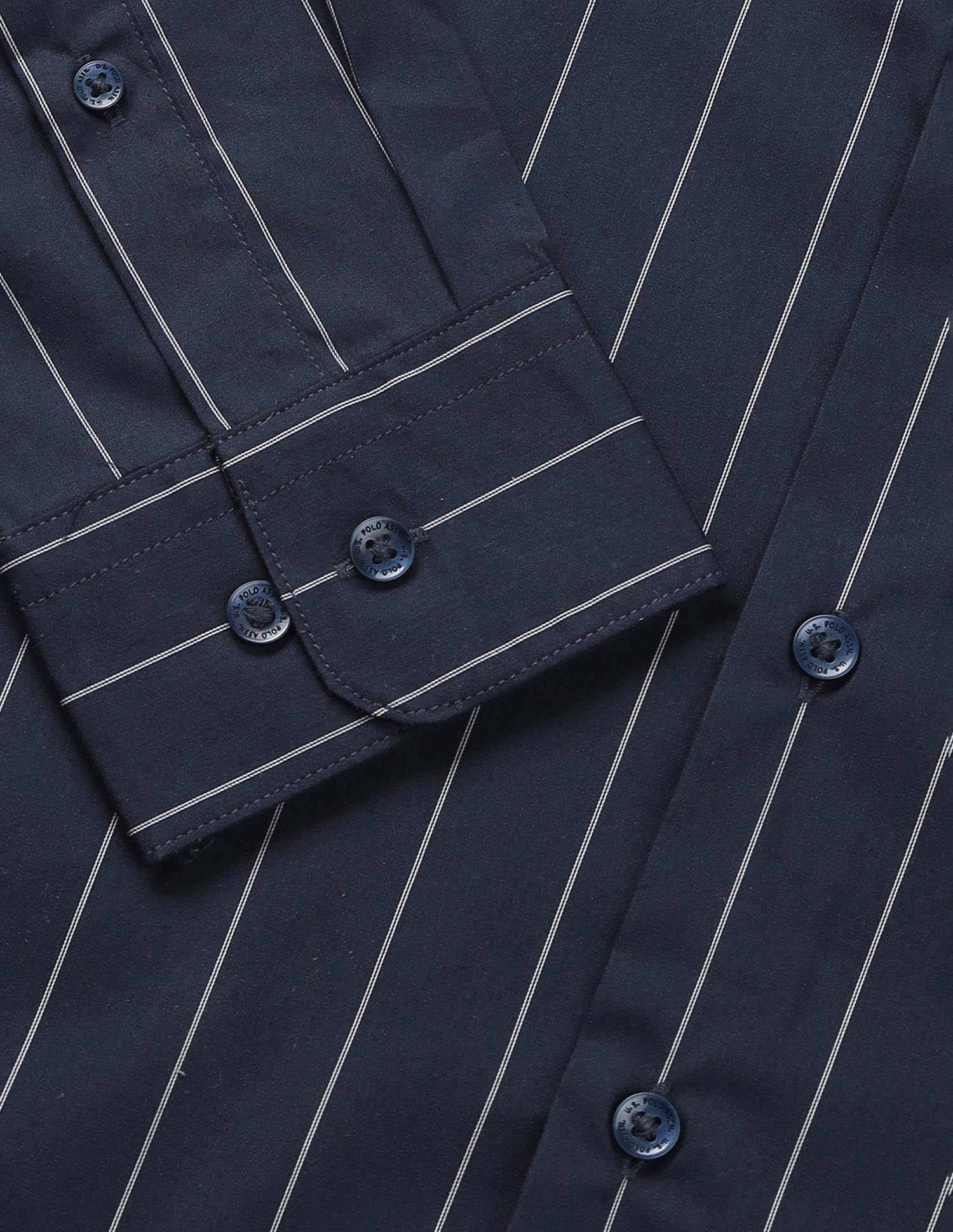 Vertical Striped Tailored Fit Formal Shirt Navy - U.S. Polo Assn. India | Large