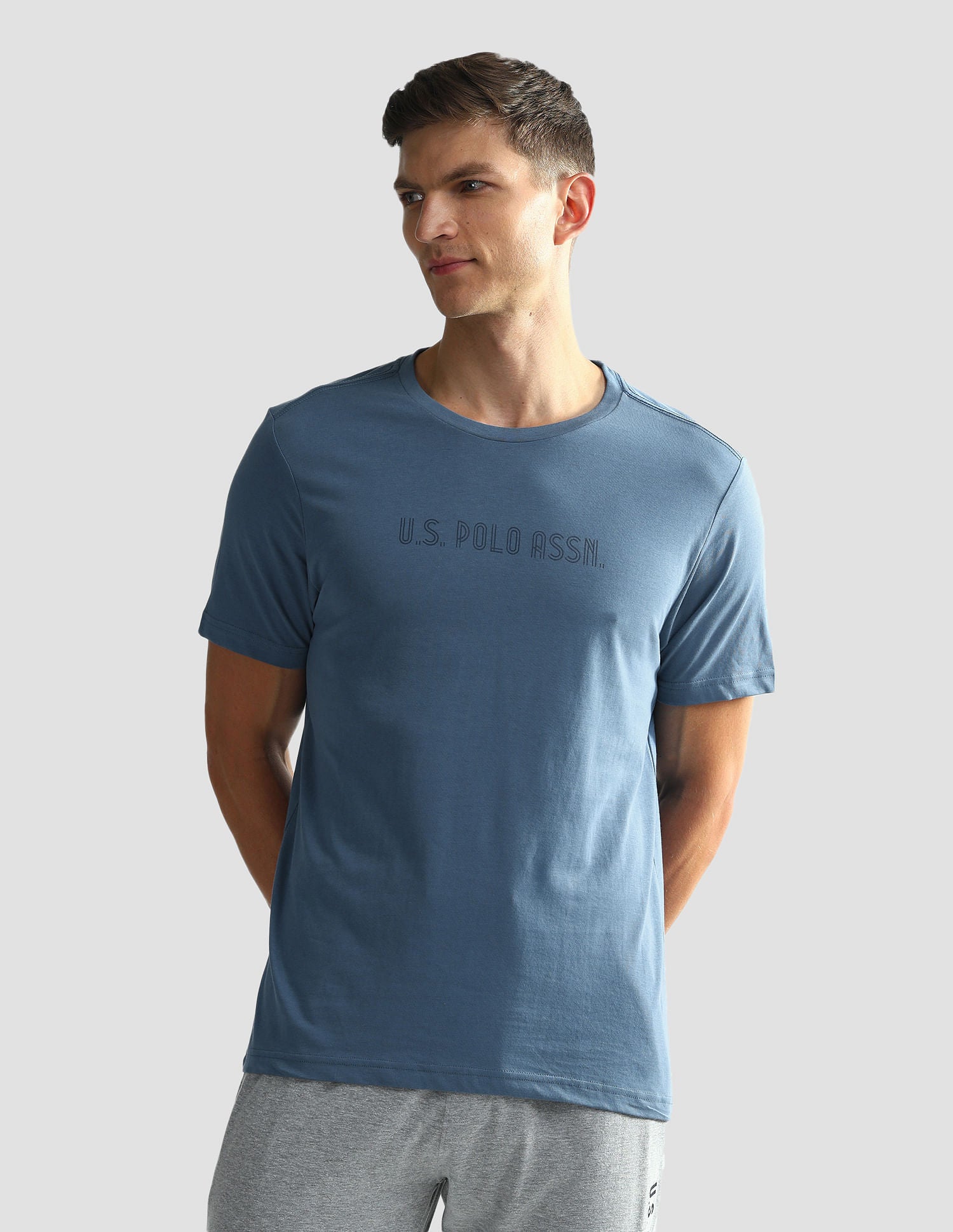 Brand Print Cotton OEE03 Lounge T-Shirt - Pack Of 2 Sky Blue and Dk Green - U.S. POLO ASSN. | Large