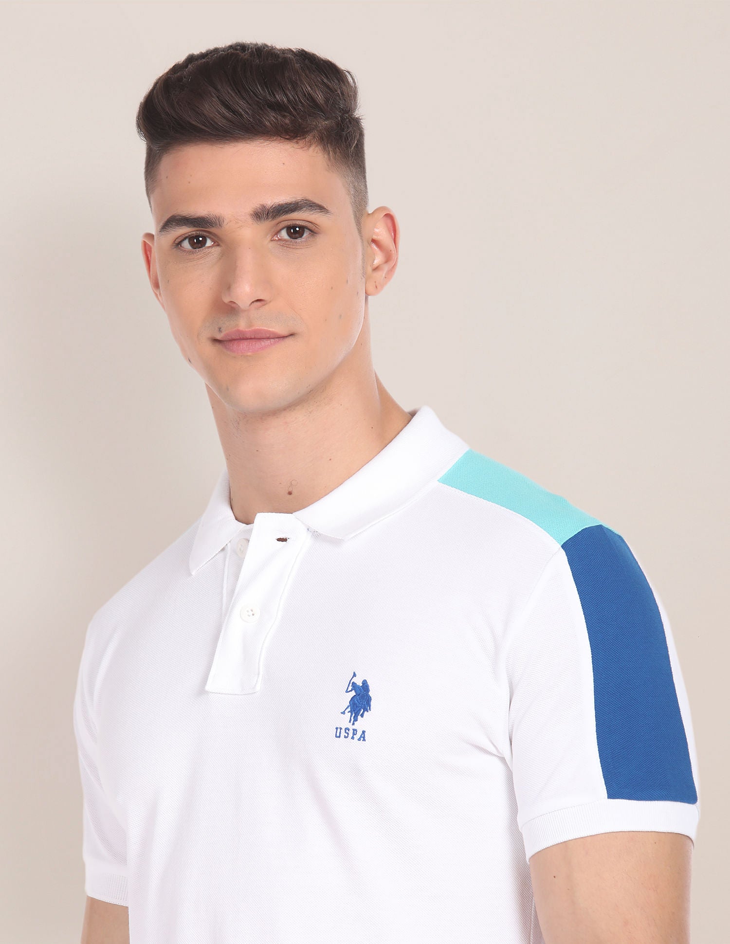 Colour Blocked Cotton Polo Shirt White - U.S. Polo Assn. India | Large