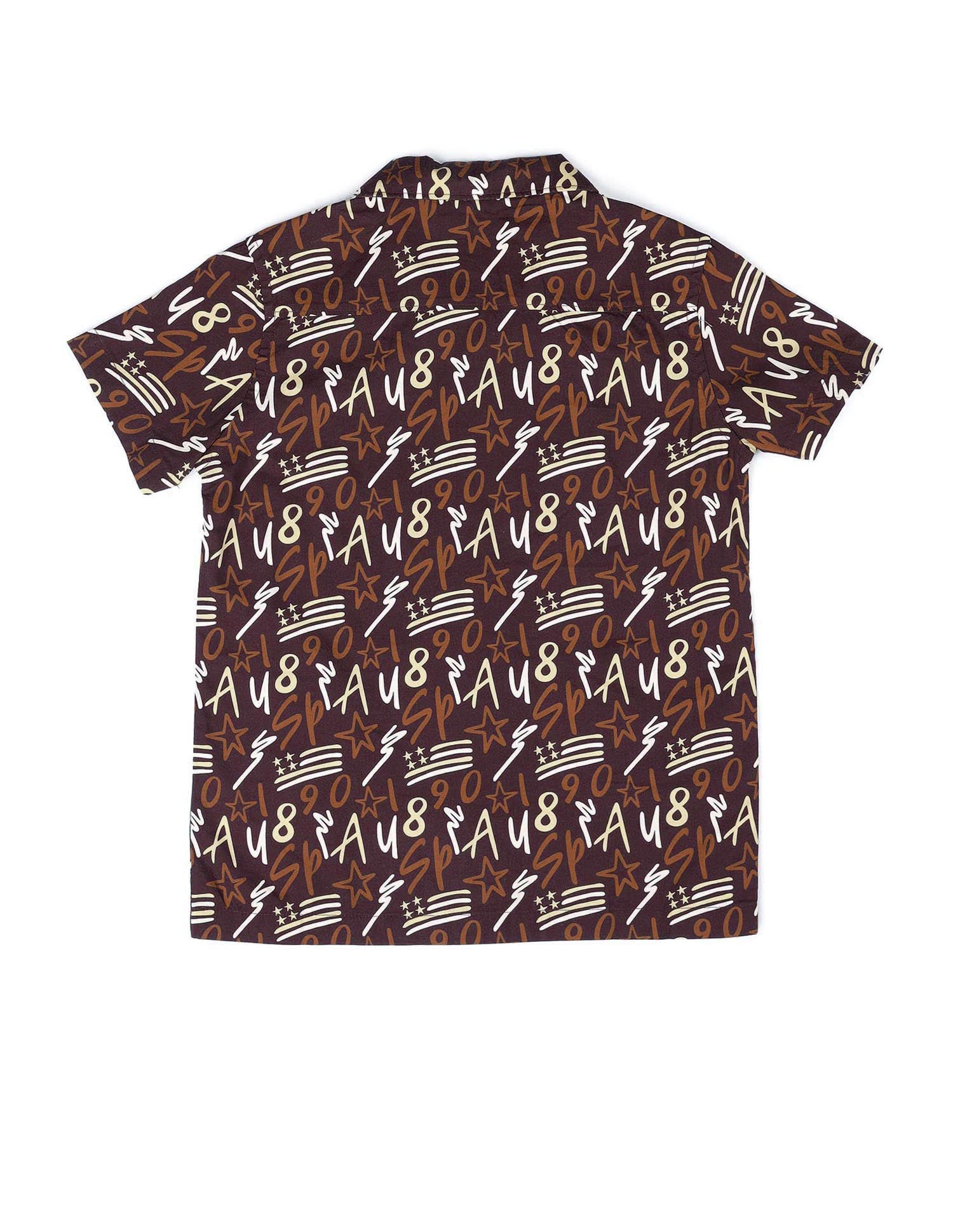 Boys All Over Printed Cuban Shirt Brown - U.S. POLO ASSN. | Large
