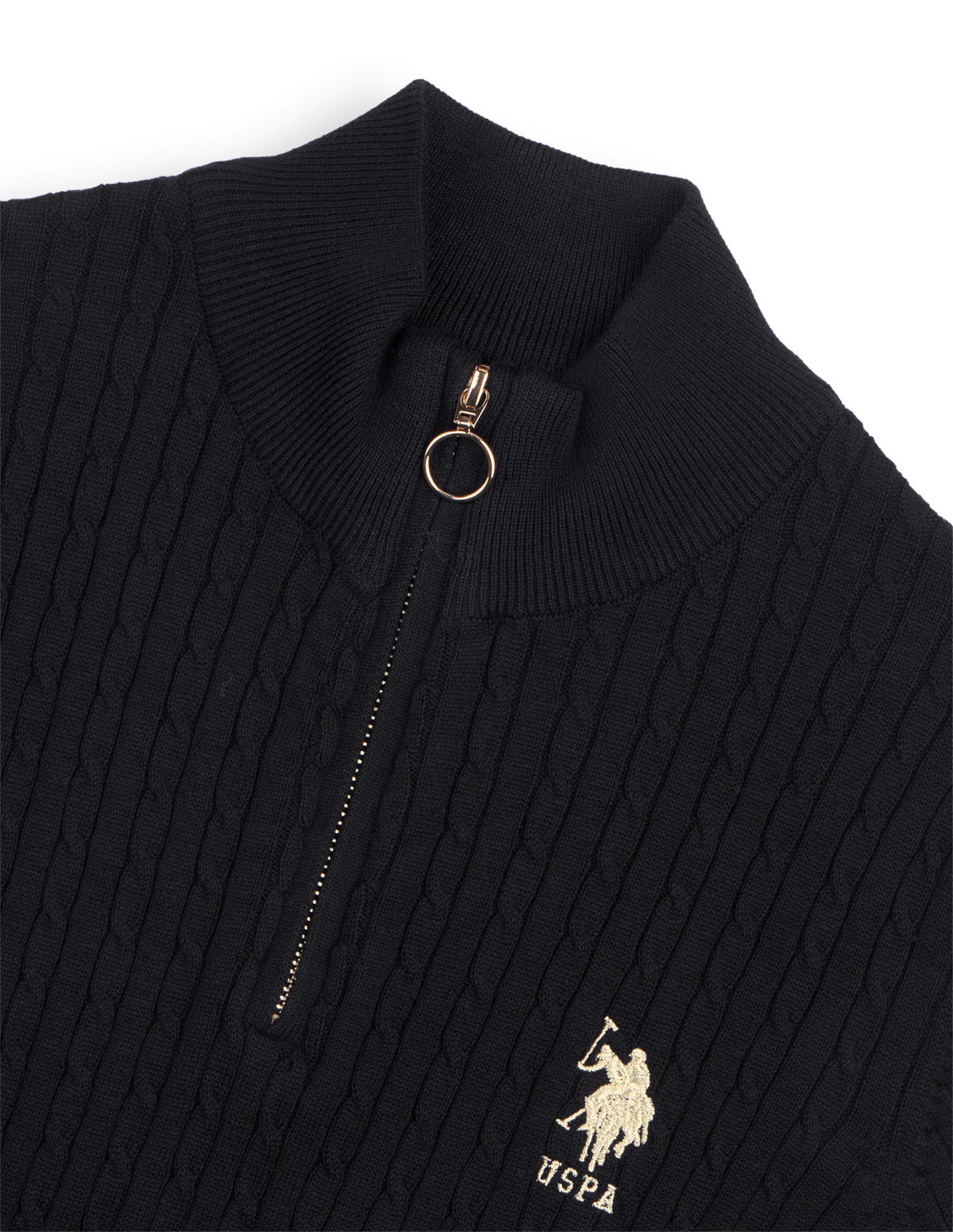 Cable Patterned Knit Regular Fit Sweater Black - U.S. Polo Assn. India | Large