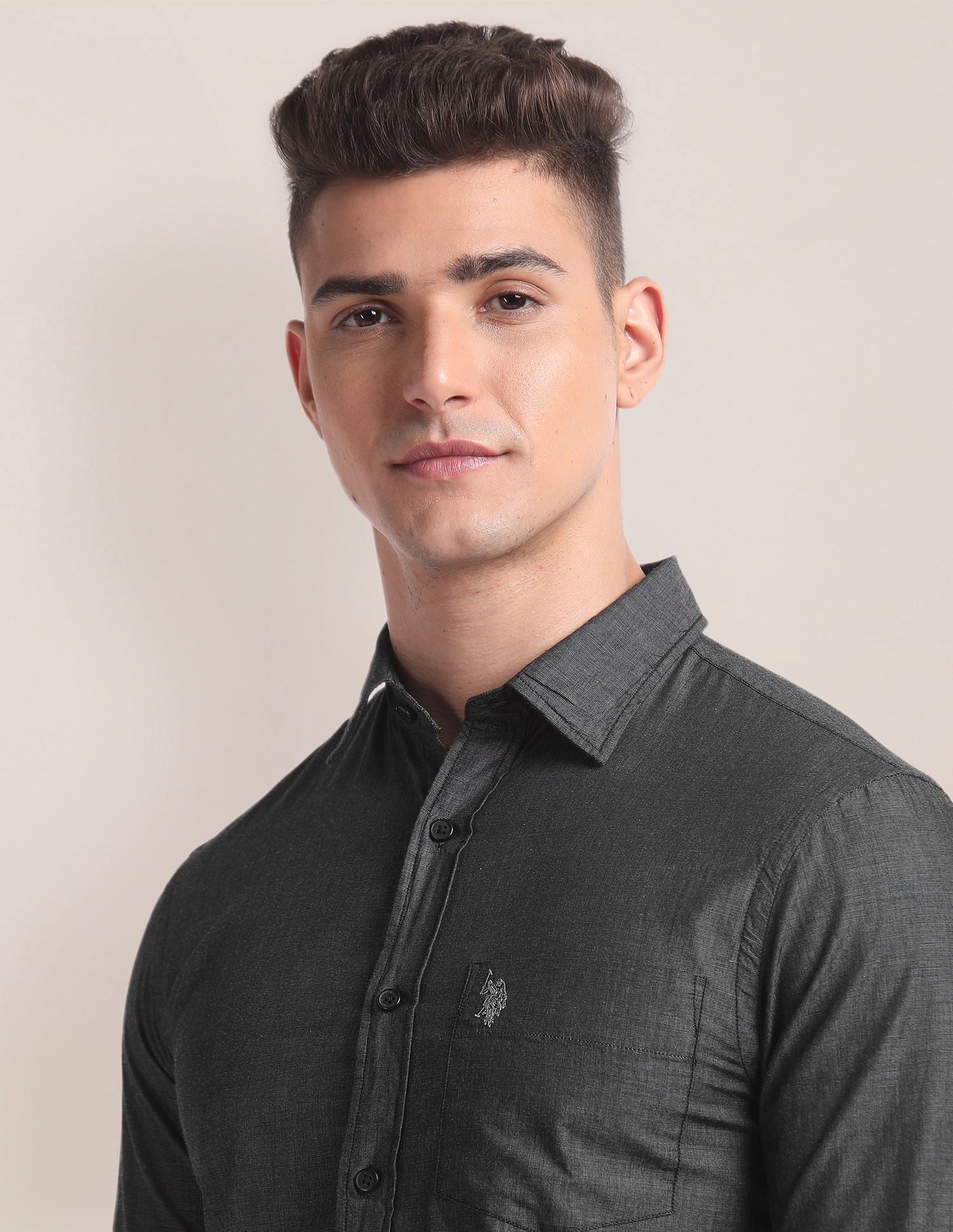 Premium Cotton Patterned Shirt Black - U.S. POLO ASSN. | Large