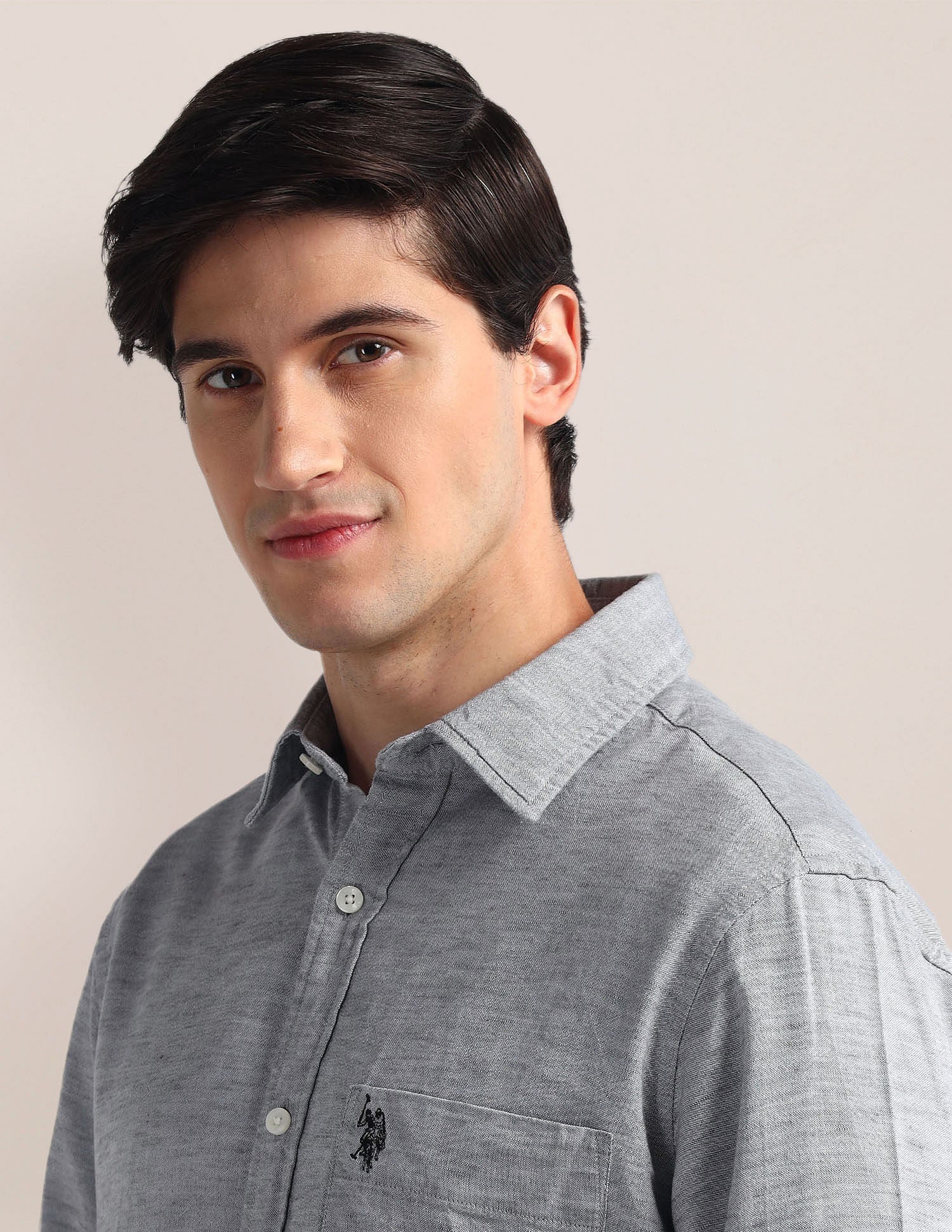 Tailored Fit Solid Shirt Grey - U.S. Polo Assn. India | Large