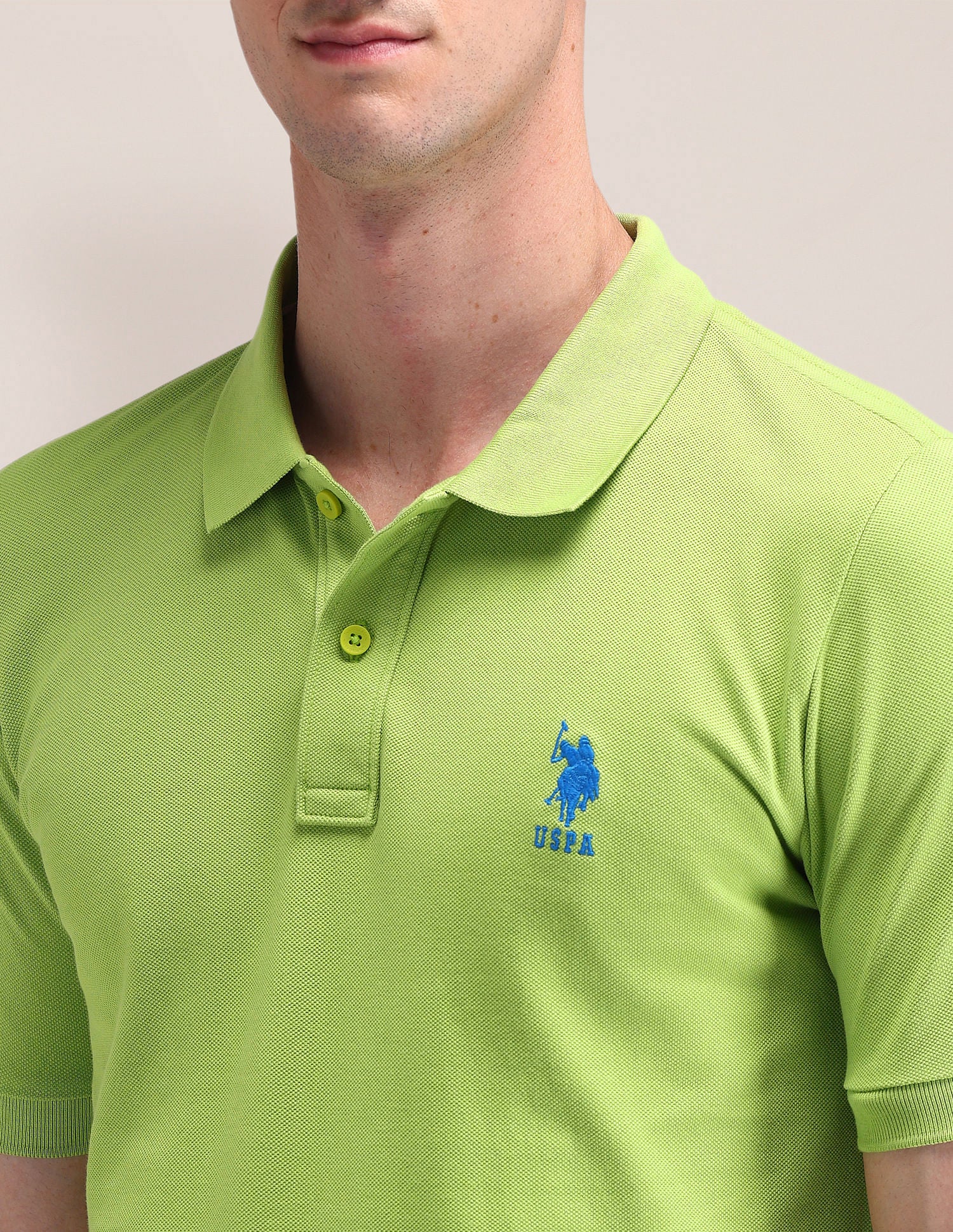 Solid Slim Fit Cotton Polo Shirt Green - U.S. POLO ASSN. | Large