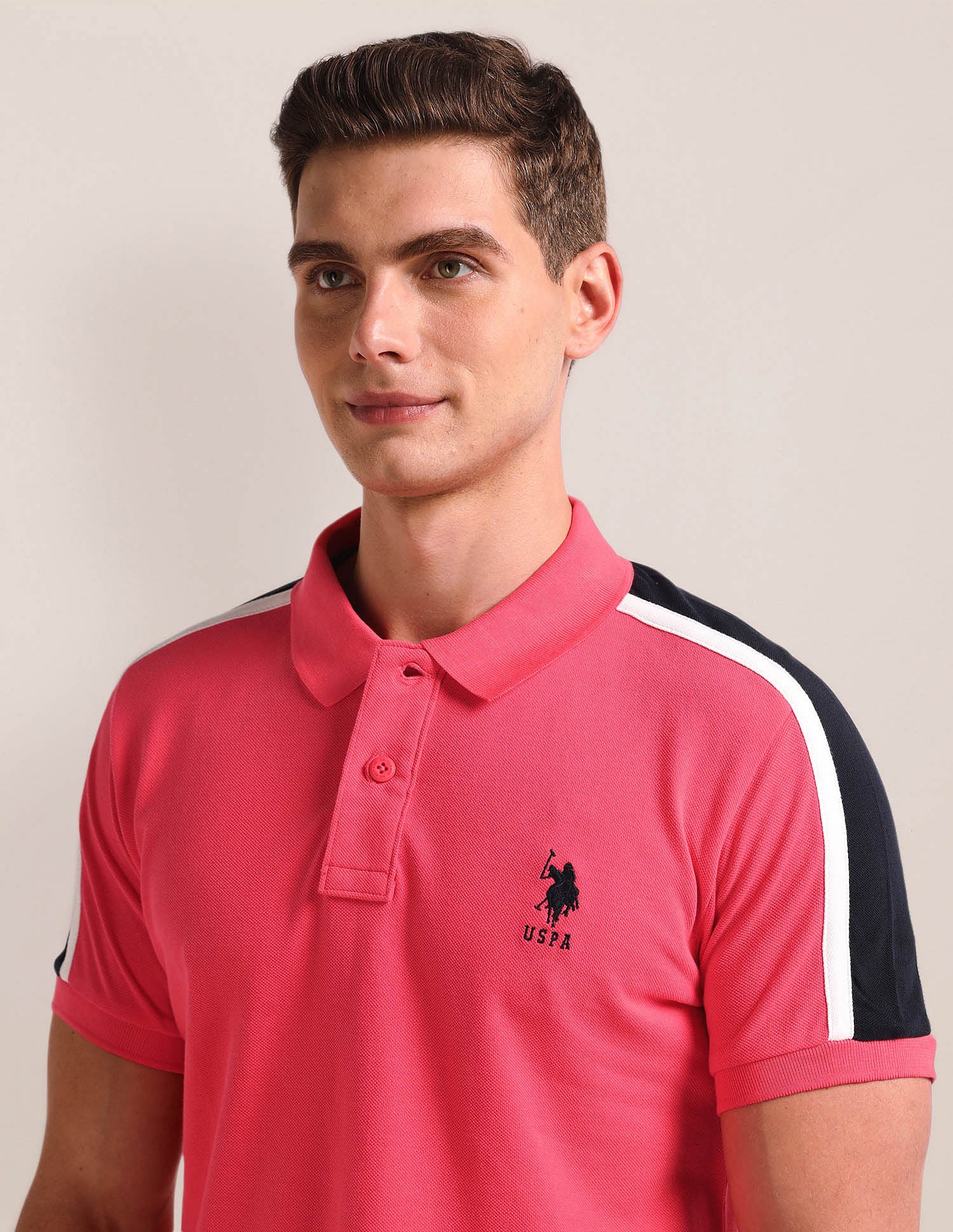 Colour Block Slim Fit Polo Shirt Pink - U.S. Polo Assn. India | Large