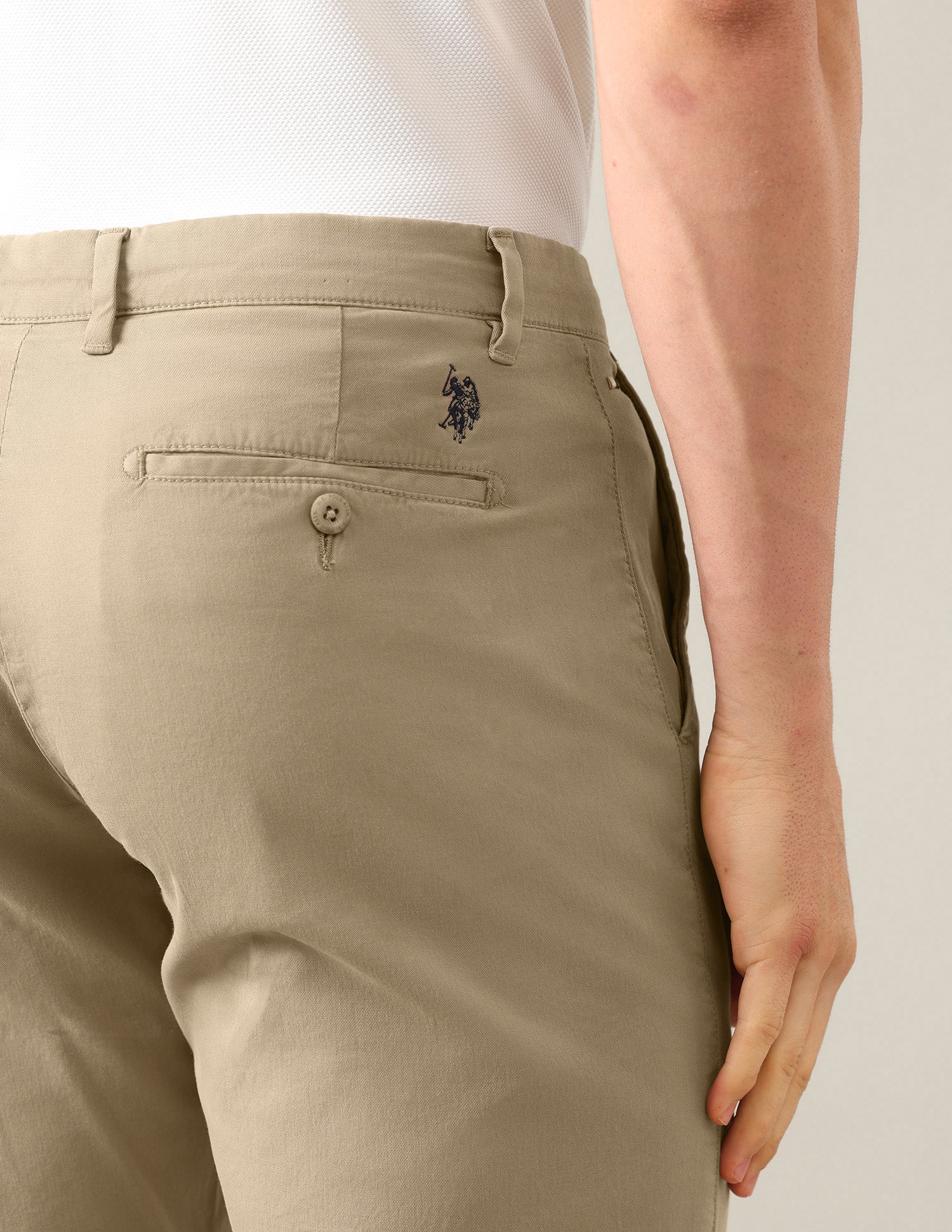 Riley Straight Fit Twill Trousers Khaki - U.S. Polo Assn. India | Large