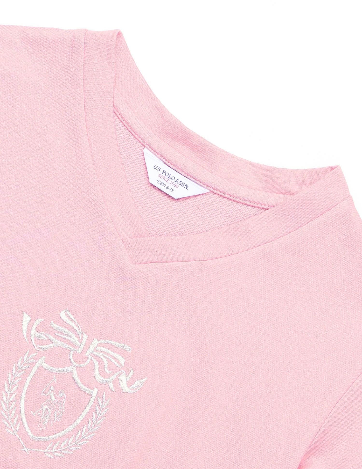 Girls Crest Embroidered Cotton T-Shirt Light Pink - U.S. POLO ASSN. | Large