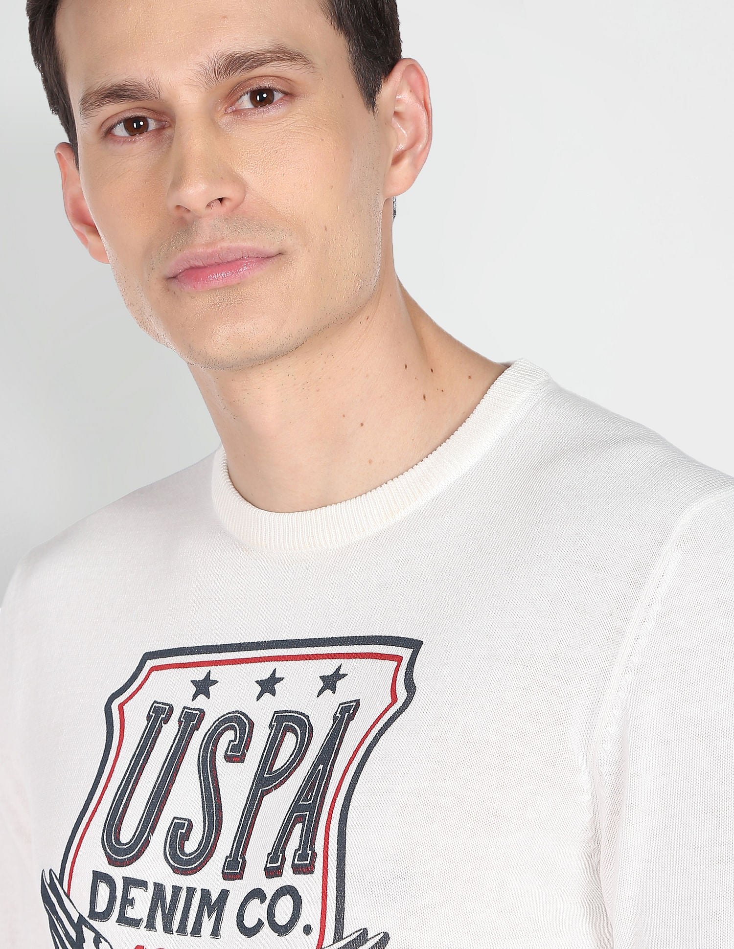 Crew Neck Graphic Print Cotton Sweater Off White - U.S. POLO ASSN. | Large