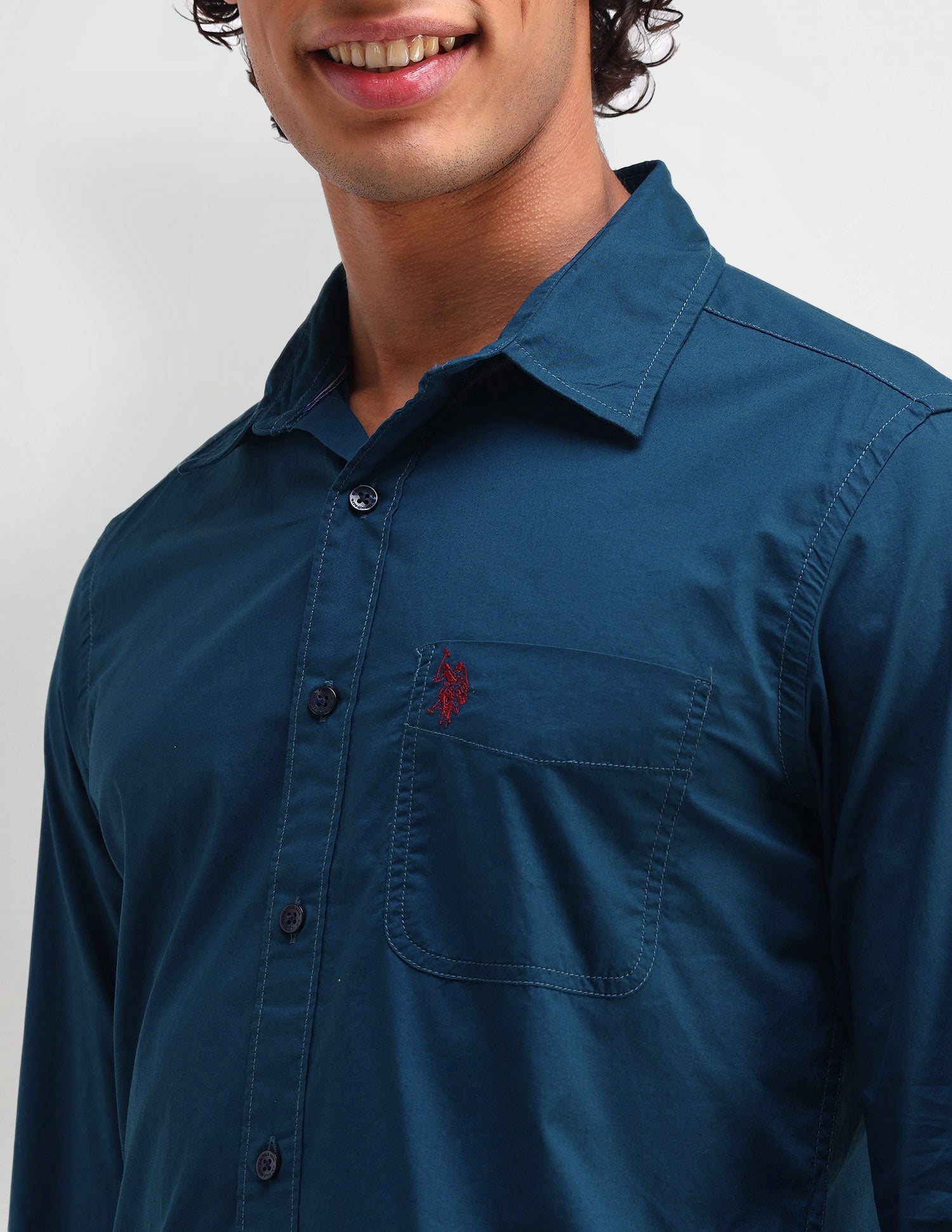 Solid Pattern Twill Shirt Blue - U.S. Polo Assn. India | Large