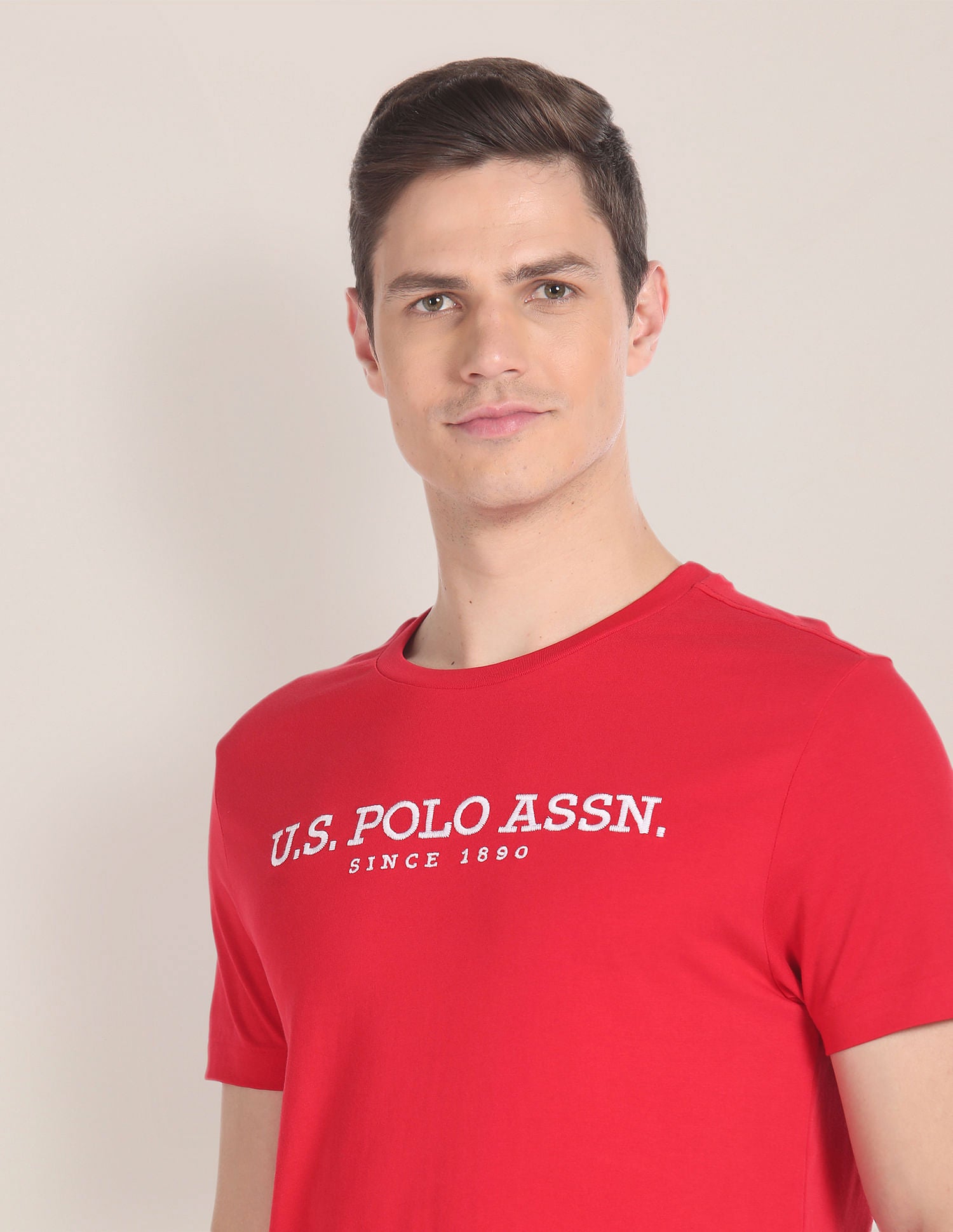 Brand Embroidered Cotton T-Shirt Red - U.S. POLO ASSN. | Large