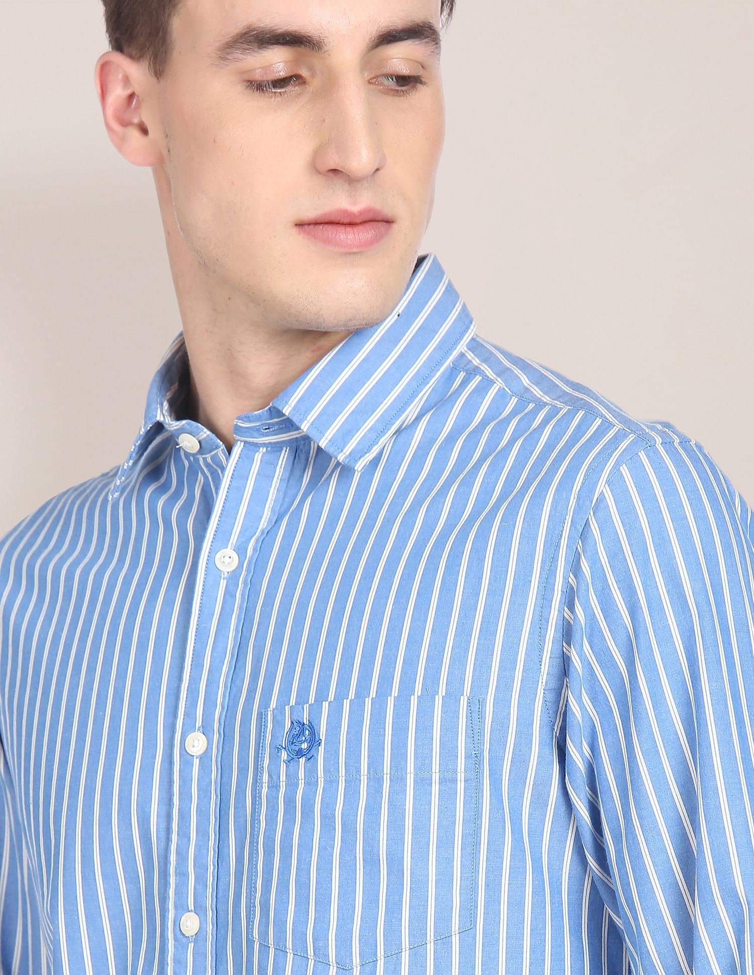 Premium Cotton Vertical Stripe Casual Shirt Blue - U.S. Polo Assn. India | Large