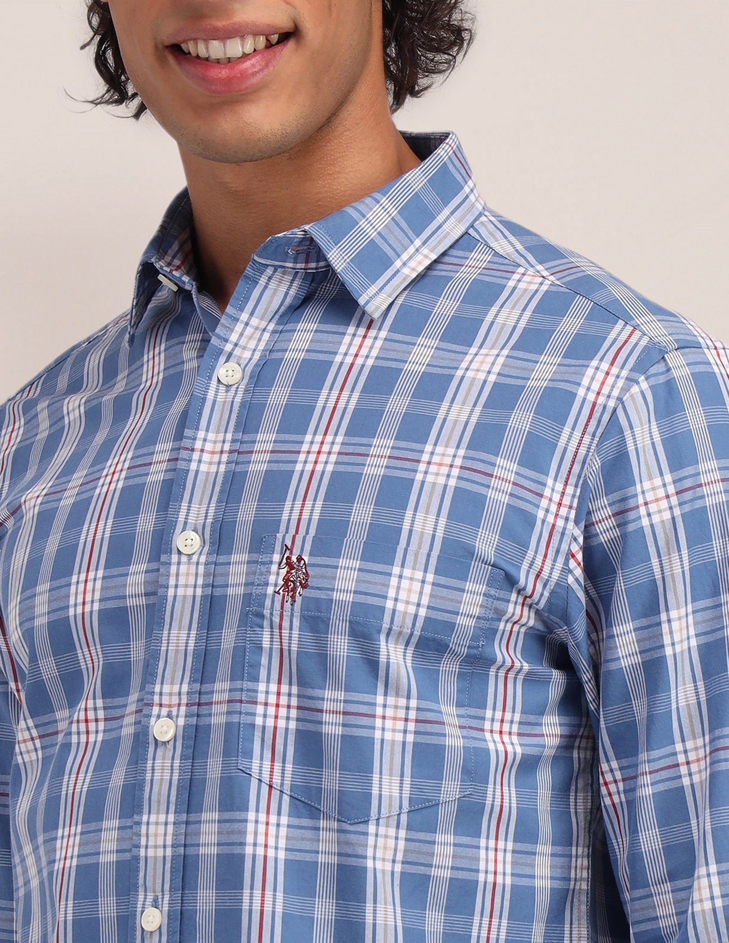 Plaid Checked Poplin Shirt Blue - U.S. Polo Assn. India | Large