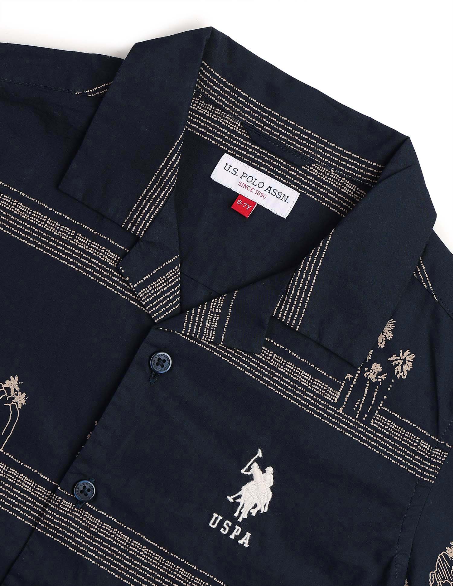 Boys All Over Printed Regular Fit Shirt Navy - U.S. POLO ASSN. | Large