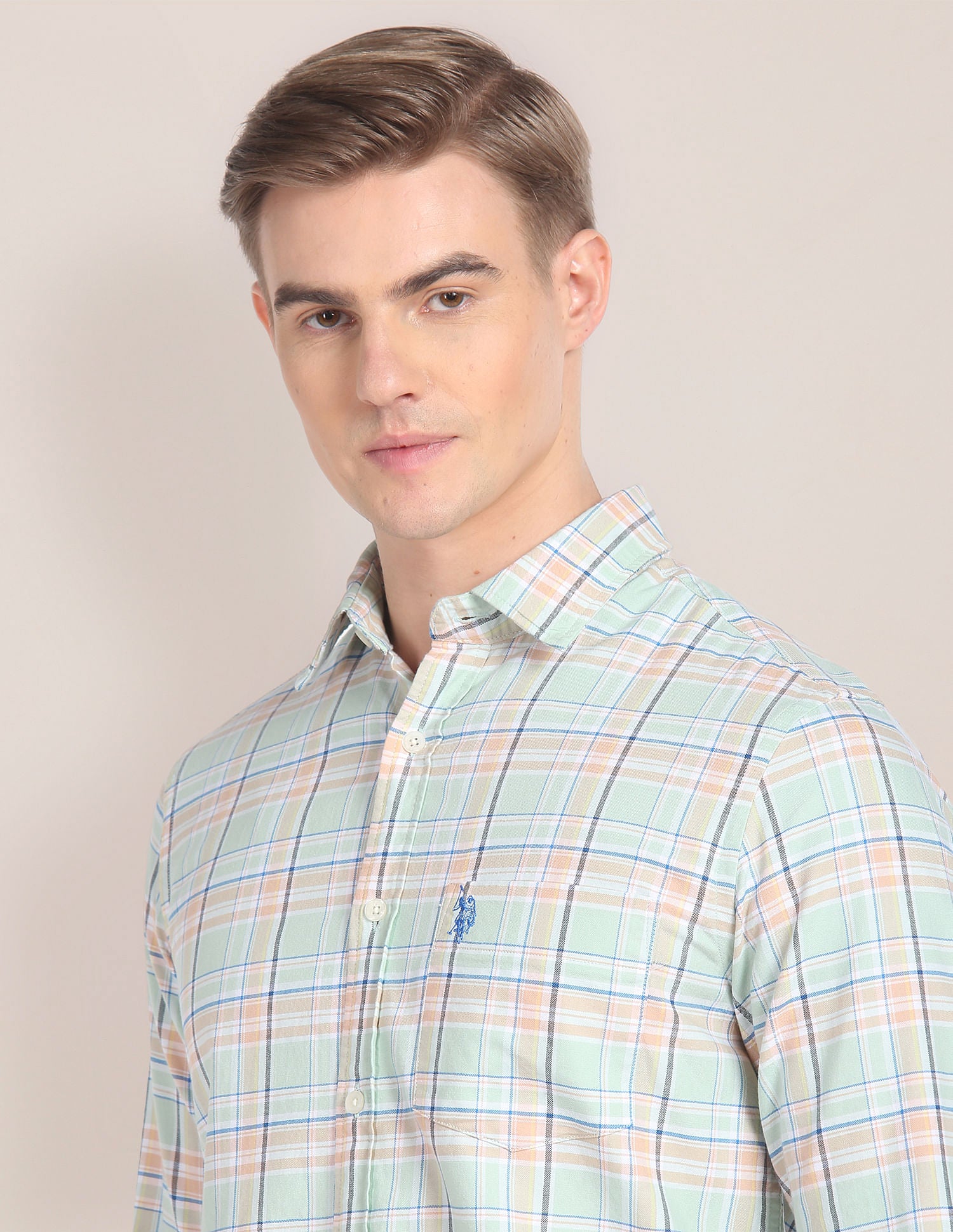 Plaid Check Cotton Shirt Light Green - U.S. Polo Assn. India | Large