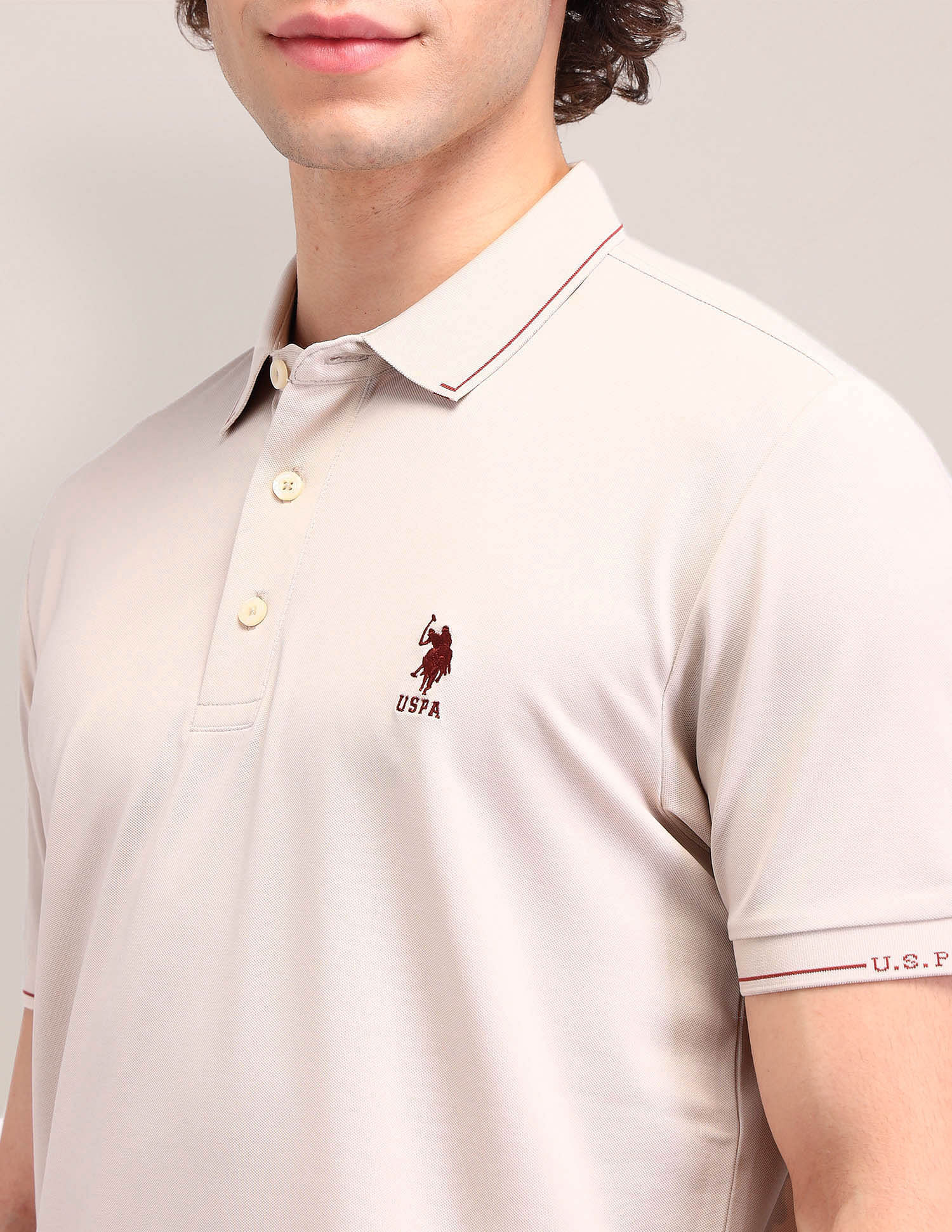 Solid Slim Fit Polo Shirt Beige - U.S. Polo Assn. India | Large