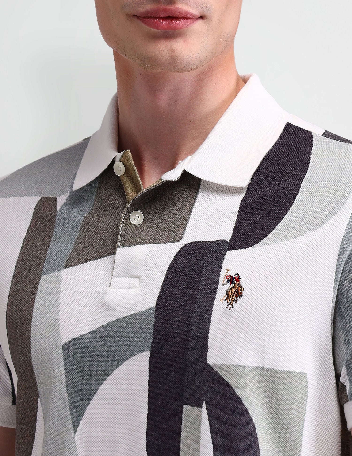 Abstract Printed Slim Fit Polo Shirt Ecru - U.S. Polo Assn. India | Large