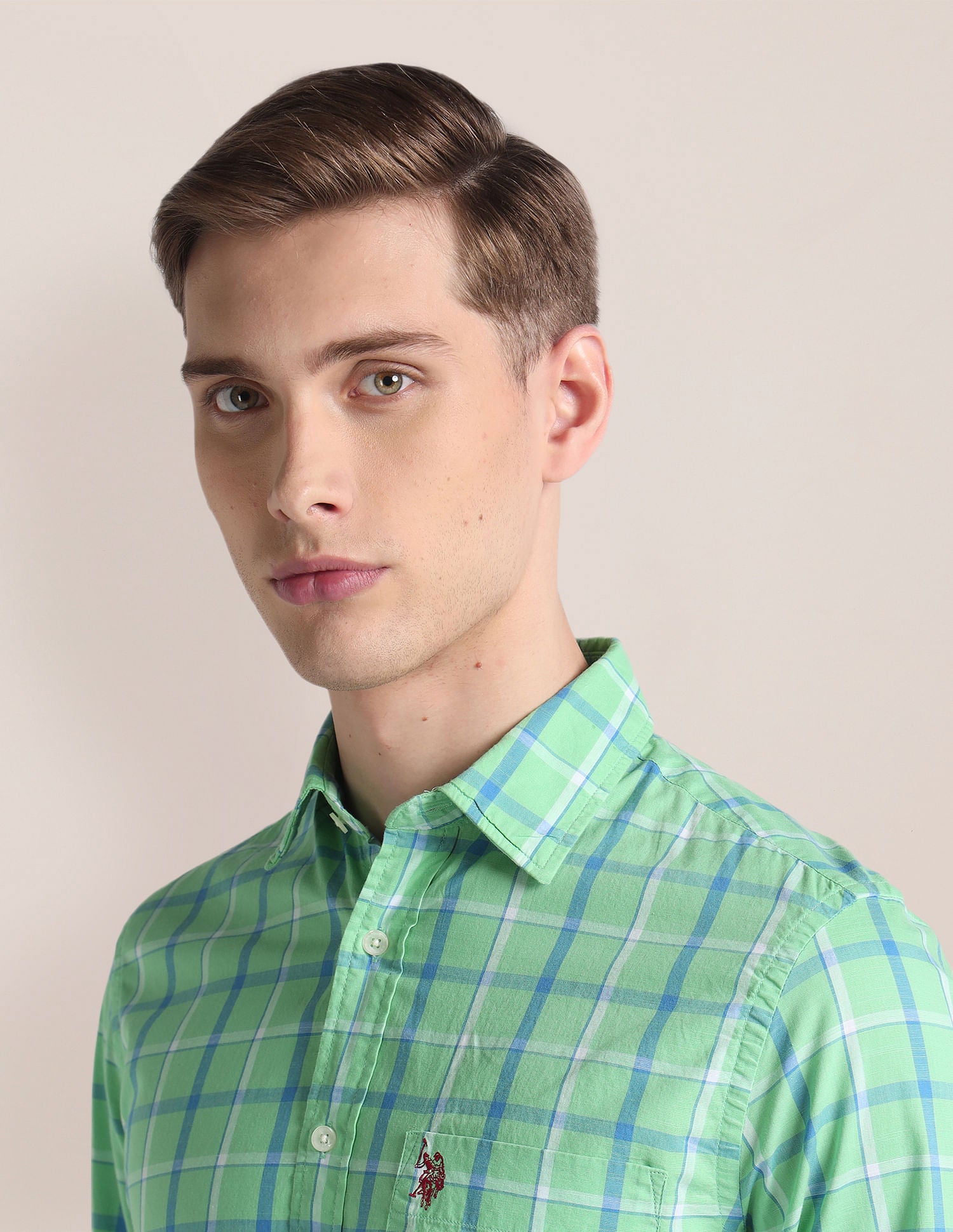 Dobby Tailored Fit Shirt Green - U.S. Polo Assn. India | Large