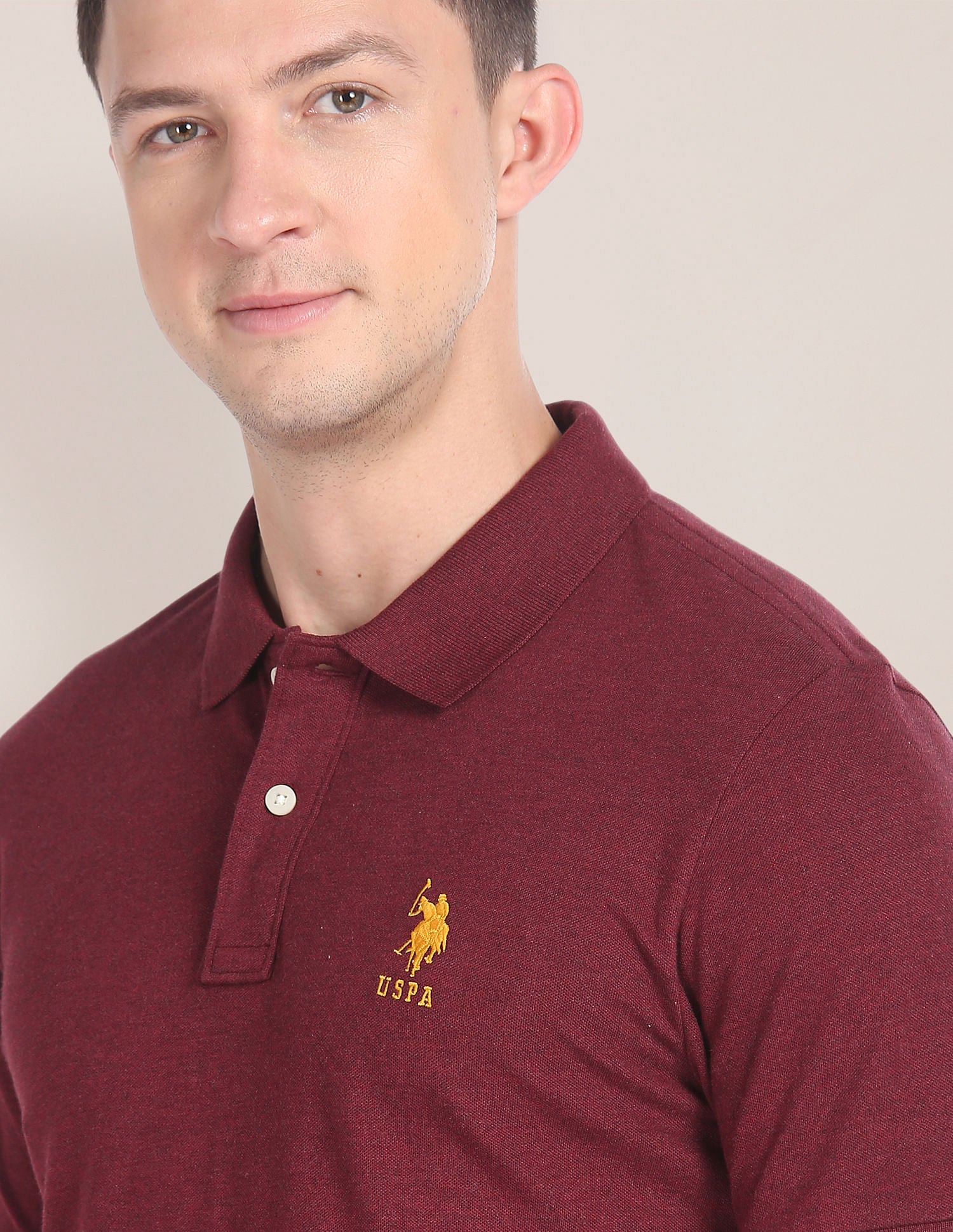 Embroidered Logo Heathered Polo Shirt Maroon - U.S. Polo Assn. India | Large
