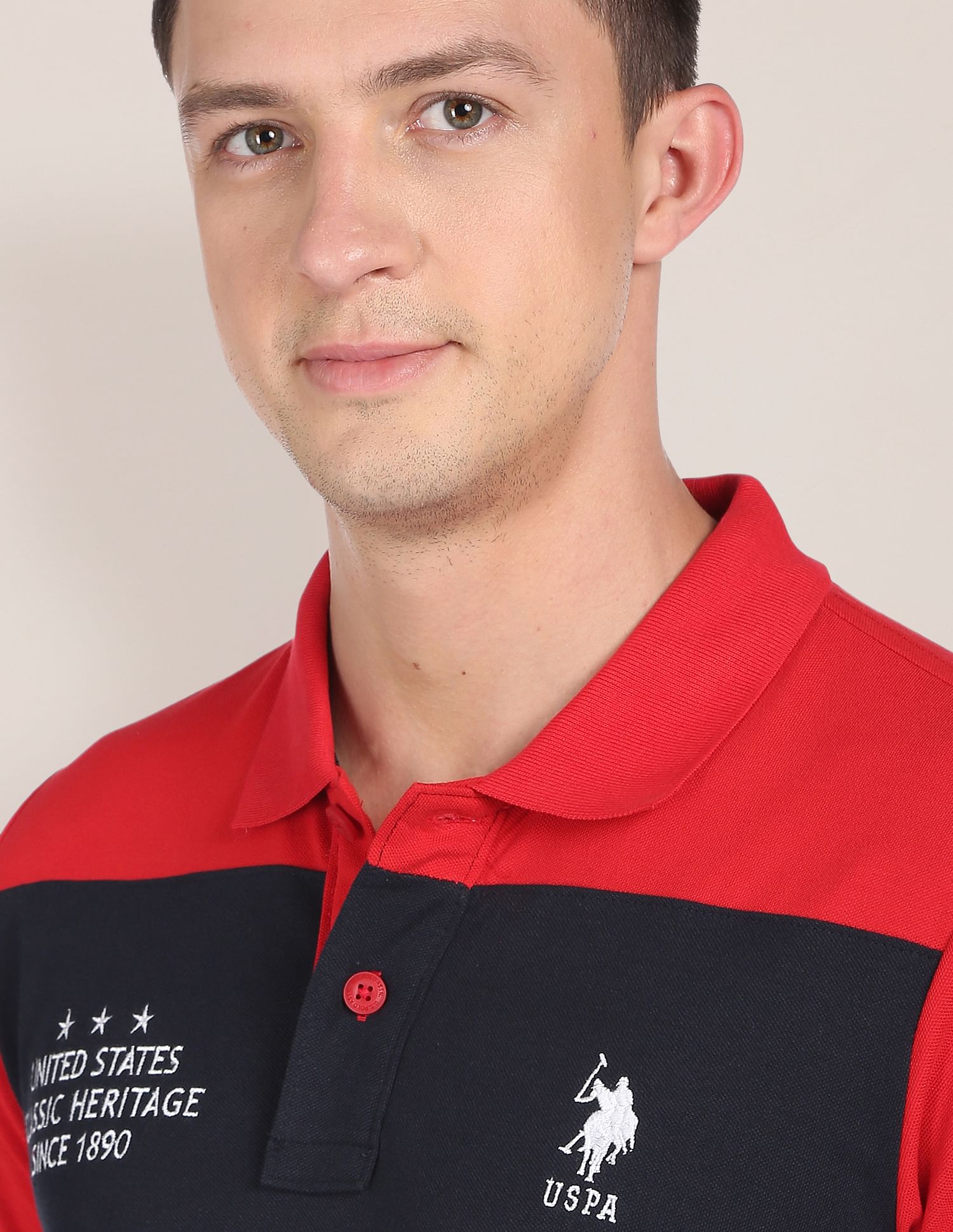 Colour Block Cotton Polo Shirt Red - U.S. POLO ASSN. | Large